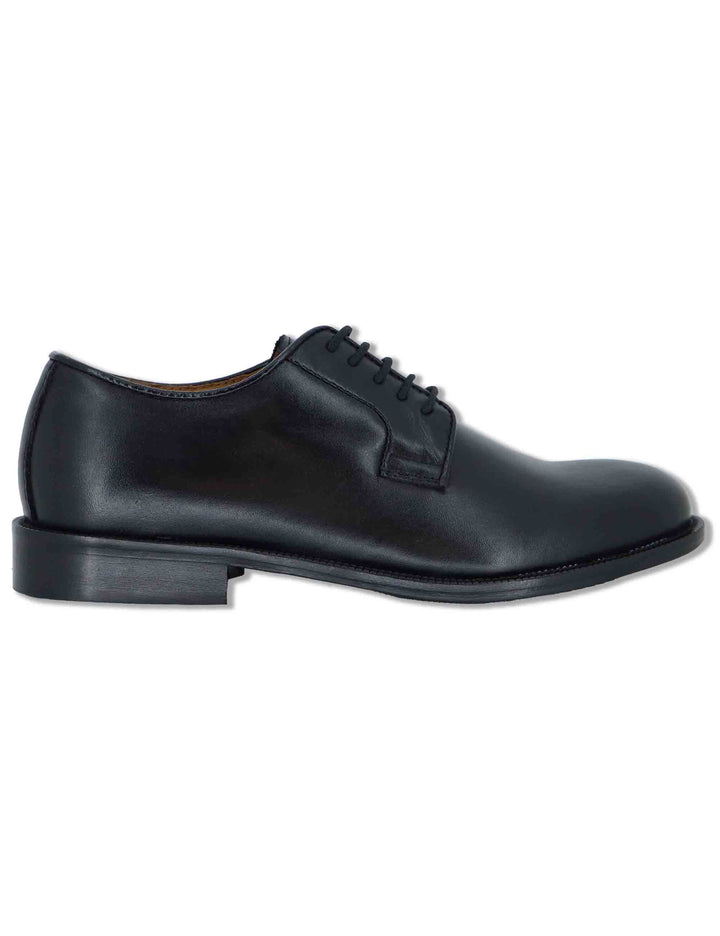 Stringate uomo in pelle nera con suola in cuoio e gomma cucita SPDU603 001 Spatarella 