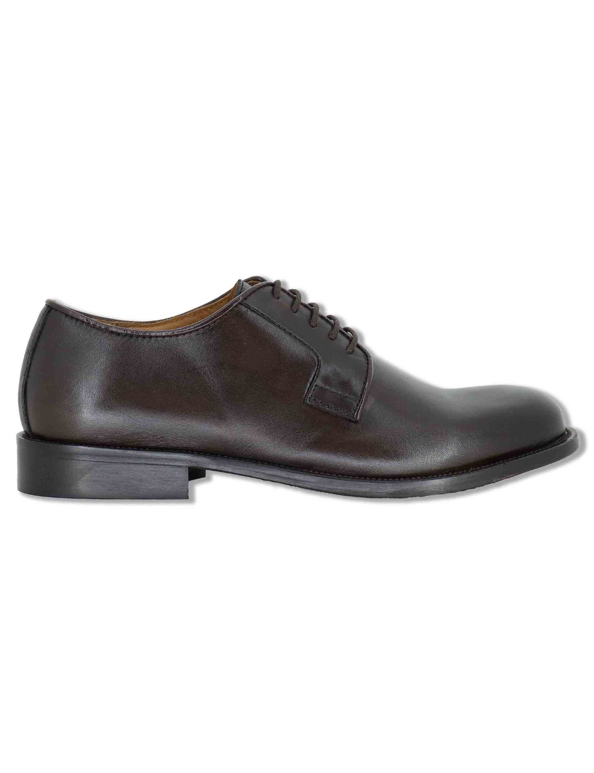 Stringate uomo in pelle marrone con suola in cuoio e gomma cucita SPDU603 014 Spatarella 