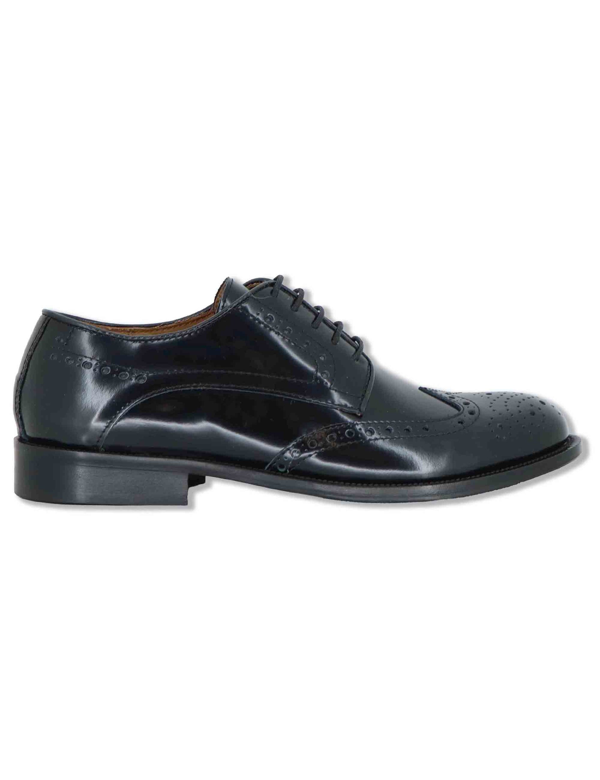 Stringate uomo in pelle nera con impunture all'inglese e suola in cuoio SPDU608 001 Spatarella 