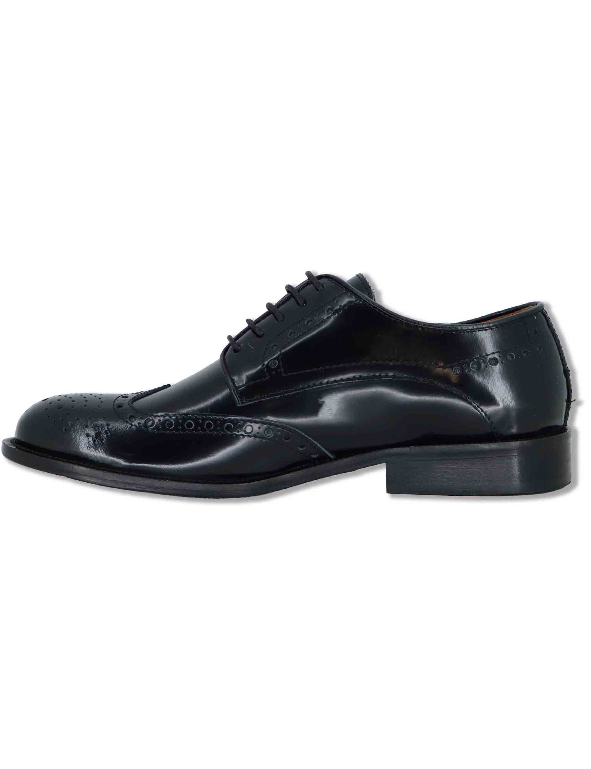 Stringate uomo in pelle nera con impunture all'inglese e suola in cuoio SPDU608 001 Spatarella 
