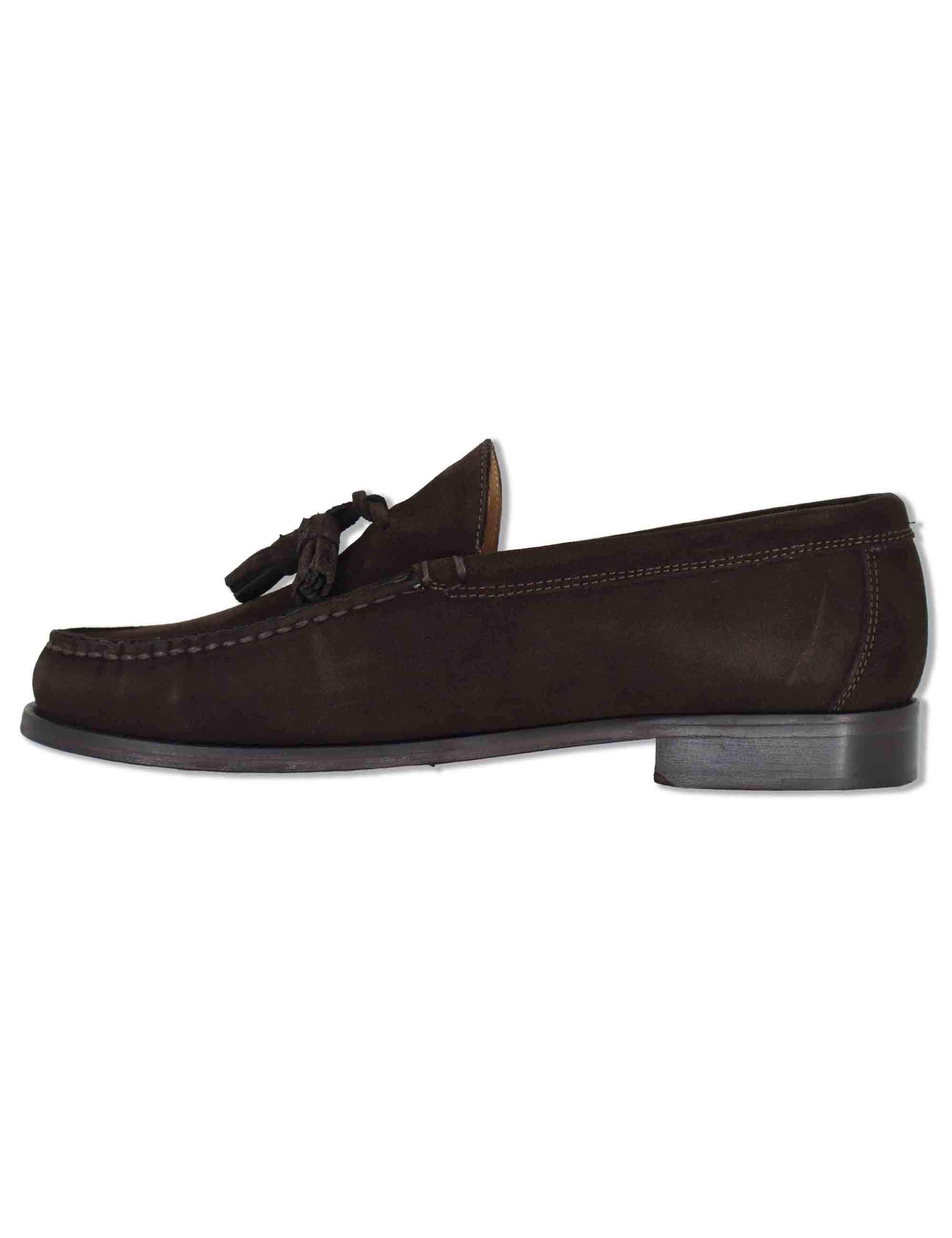Mocassini uomo in camoscio marrone con nappine e suola in cuoio cucita SPSBG1020 014 Spatarella 