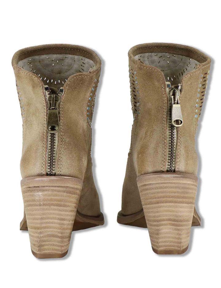 Stivaletti texani donna in camoscio taupe con borchie e tacco alto SPXD2403 029 Spatarella 