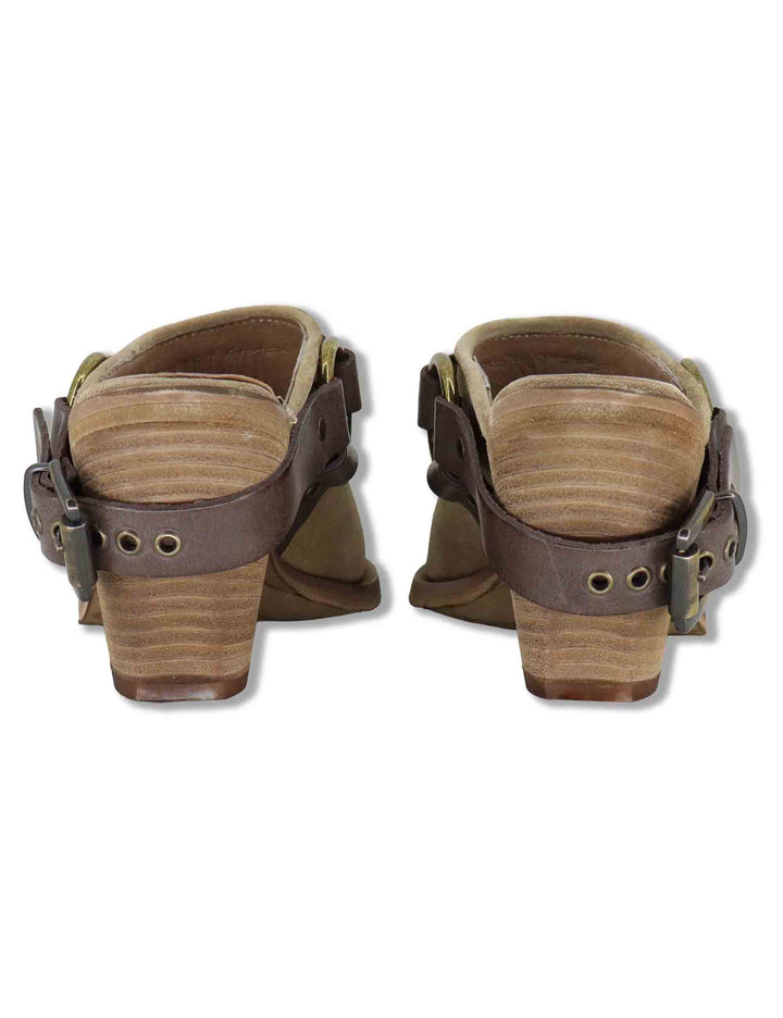 Sabot texani donna in camoscio taupe con tacco alto e cinturone SPXD878 029 Spatarella 