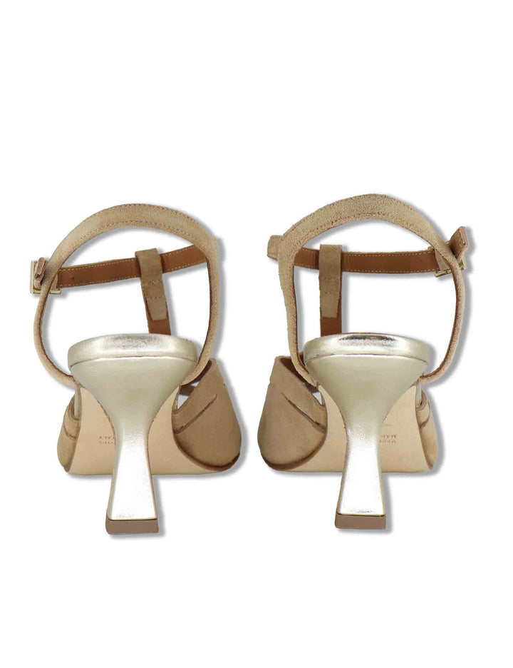 Sandali donna in camoscio beige con tacco alto e cinturino regolabile alla caviglia 1033 018 Tattoo 
