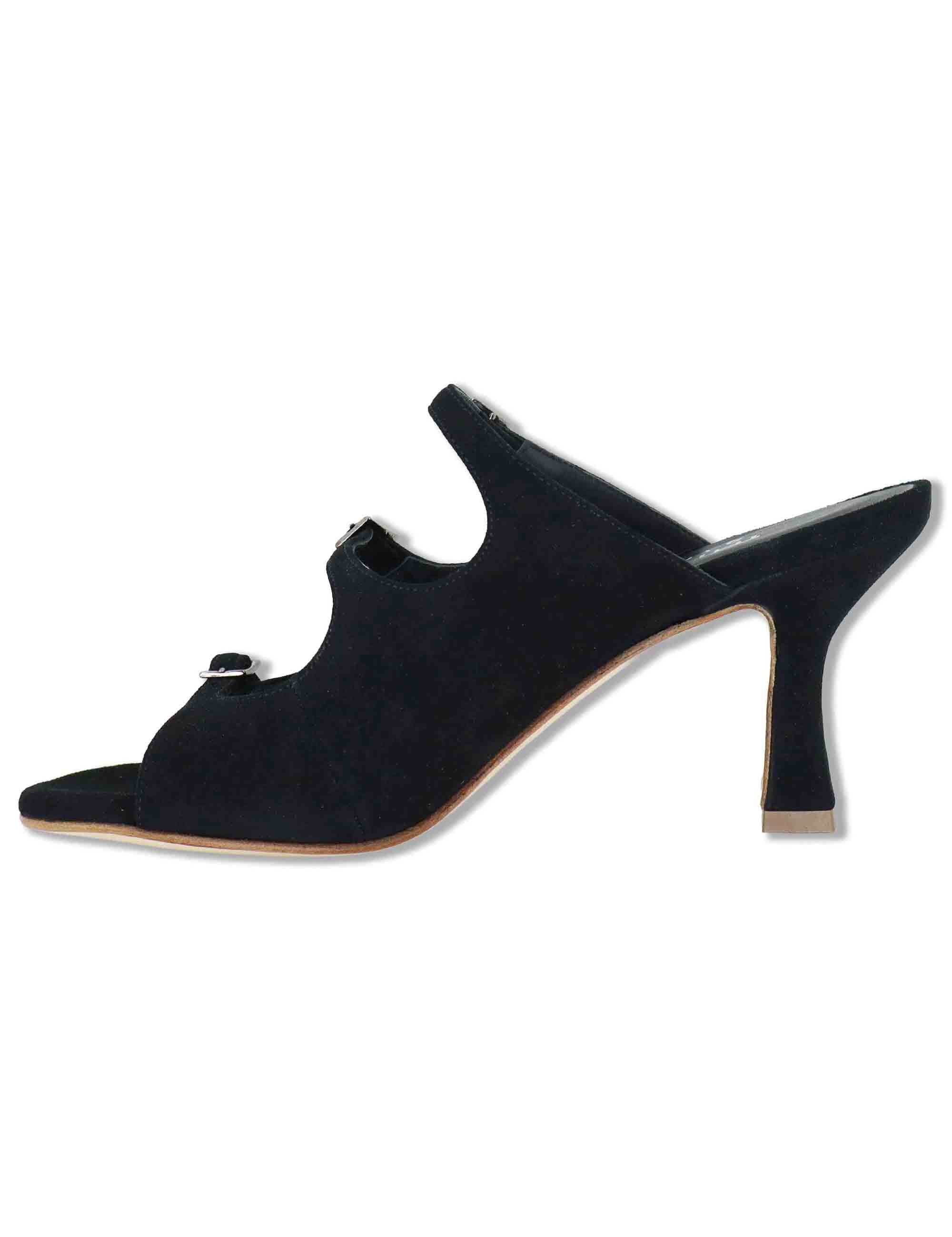 Sandali donna in camoscio nero con fibbiette e tacco alto 1050 001 Tattoo 