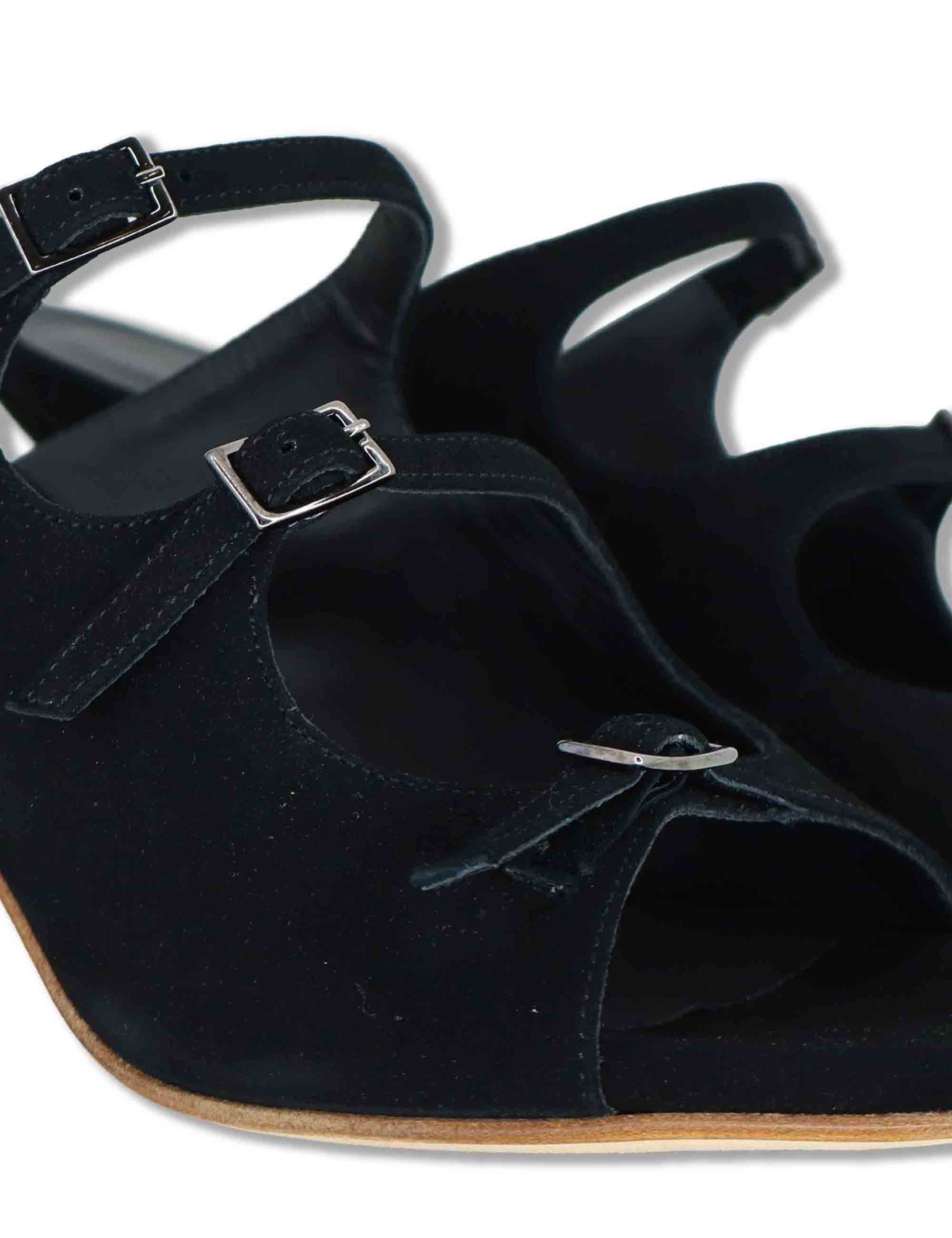 Sandali donna in camoscio nero con fibbiette e tacco alto 1050 001 Tattoo 
