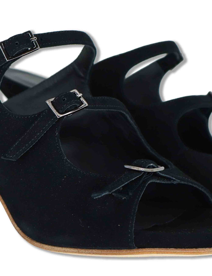 Sandali donna in camoscio nero con fibbiette e tacco alto 1050 001 Tattoo 