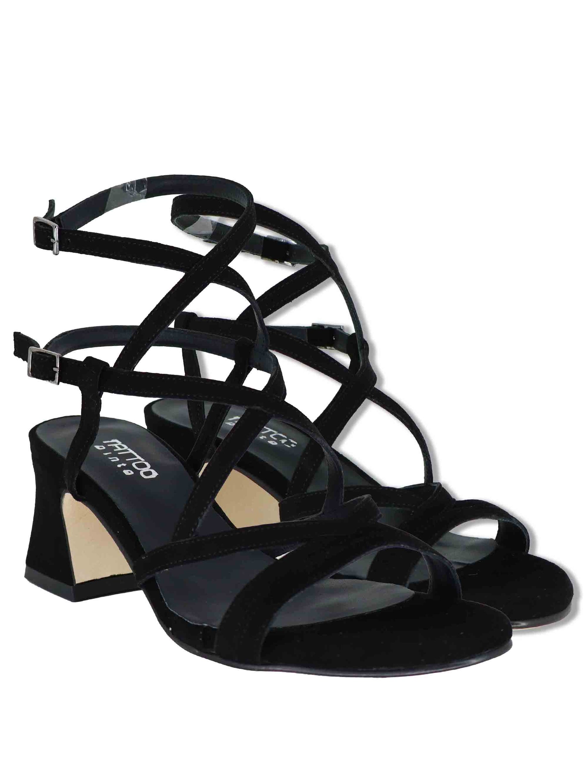 Sandali donna in camoscio nero con cinturini e tacco medio 119 001 Tattoo 