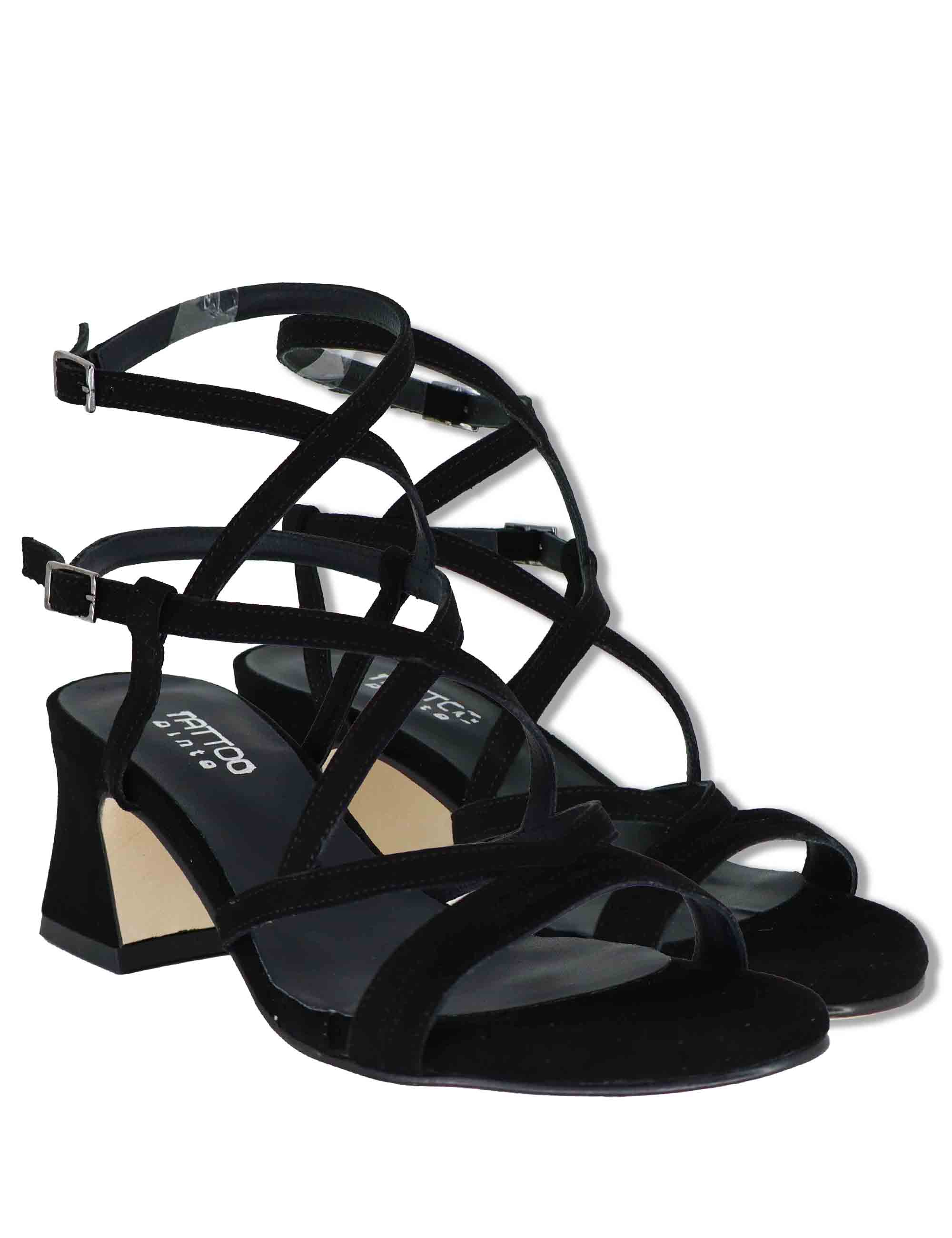 Sandali donna in camoscio nero con cinturini e tacco medio 119 001 Tattoo 