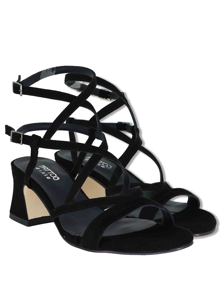Sandali donna in camoscio nero con cinturini e tacco medio 119 001 Tattoo 