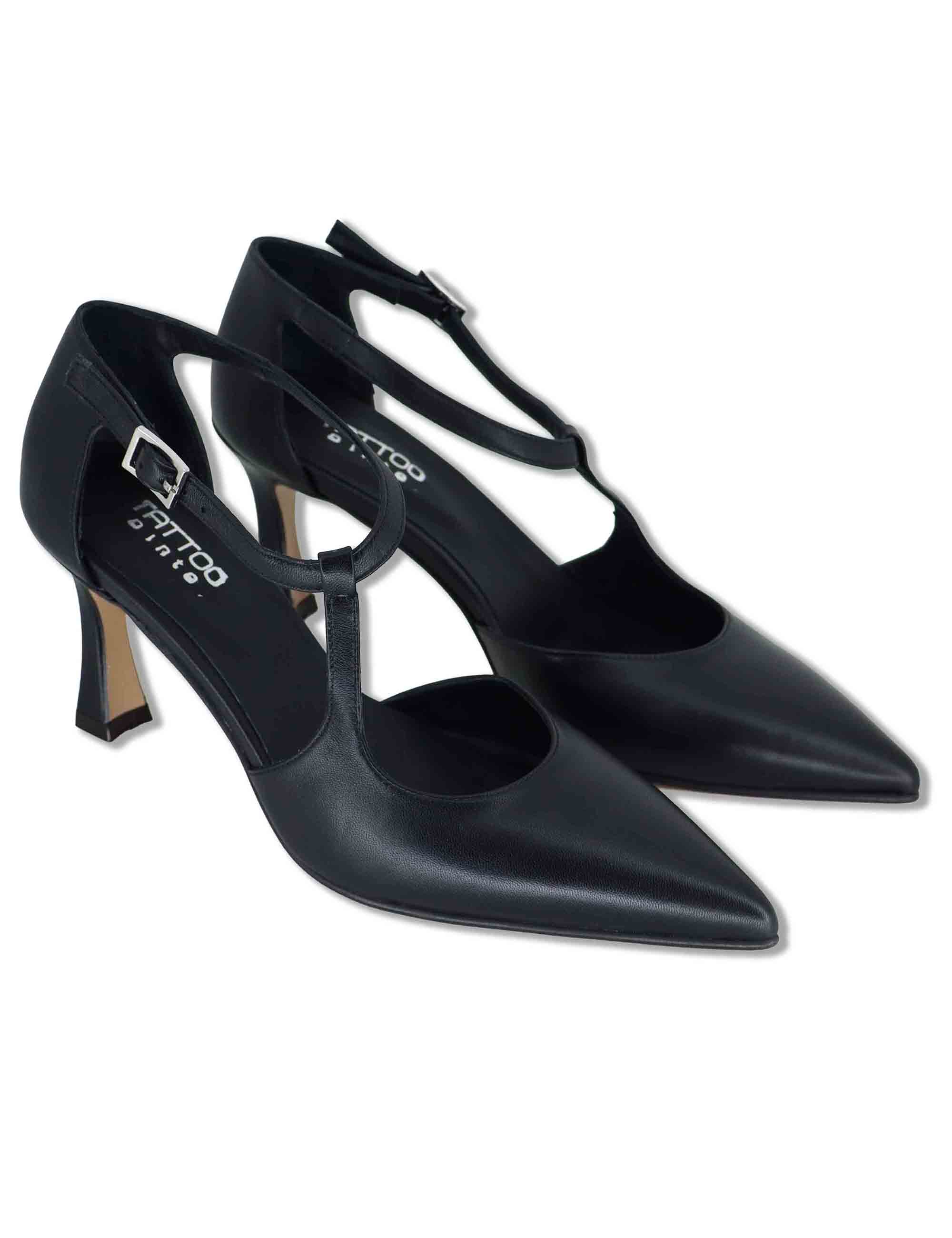 Decollete donna Mary Jane in pelle nera con cinturino obliquo tacco alto A102 001 Tattoo 