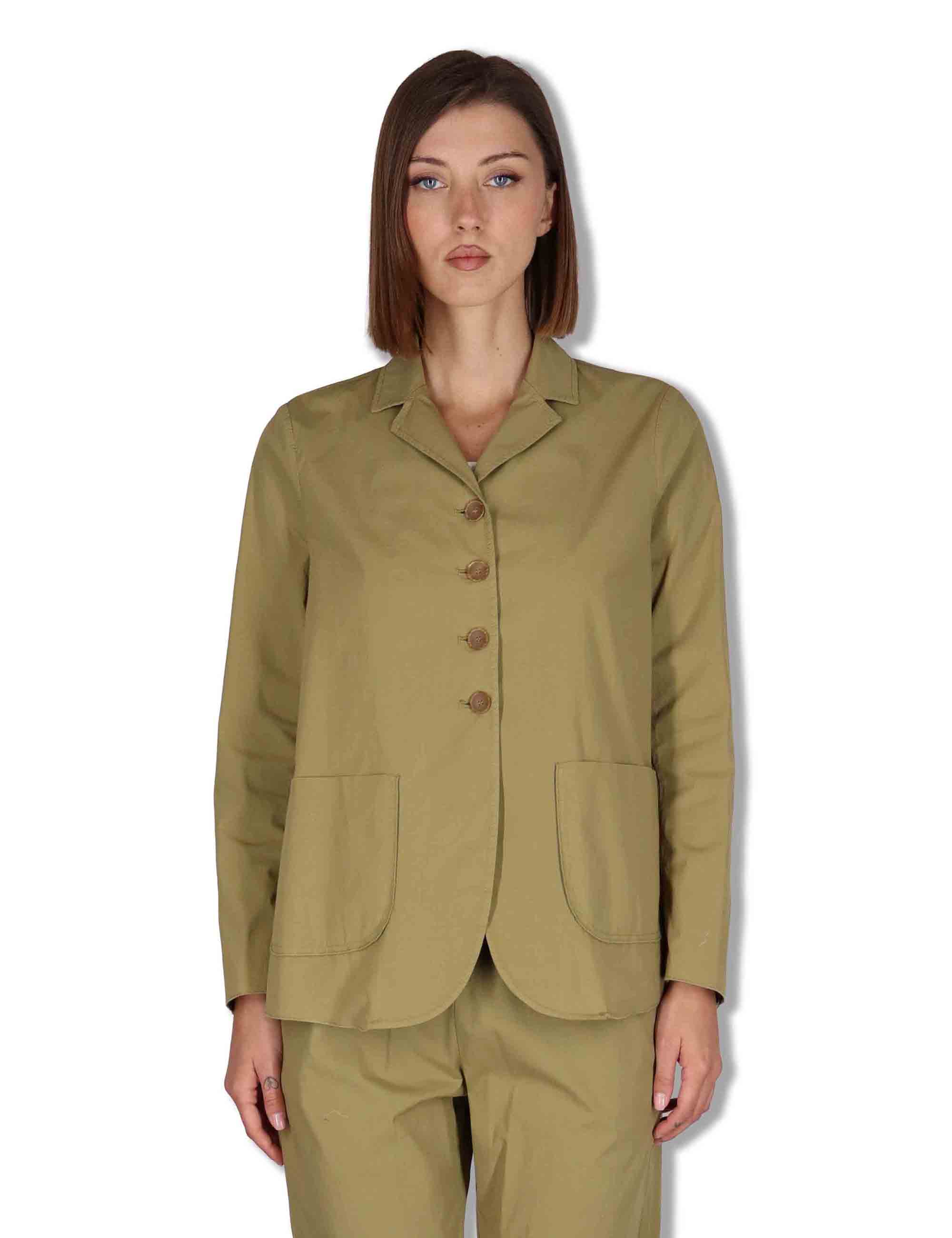 Giacche donna monopetto in cotone verde con tasconi frontali BEL OVO_KAKI TreBarraBi 
