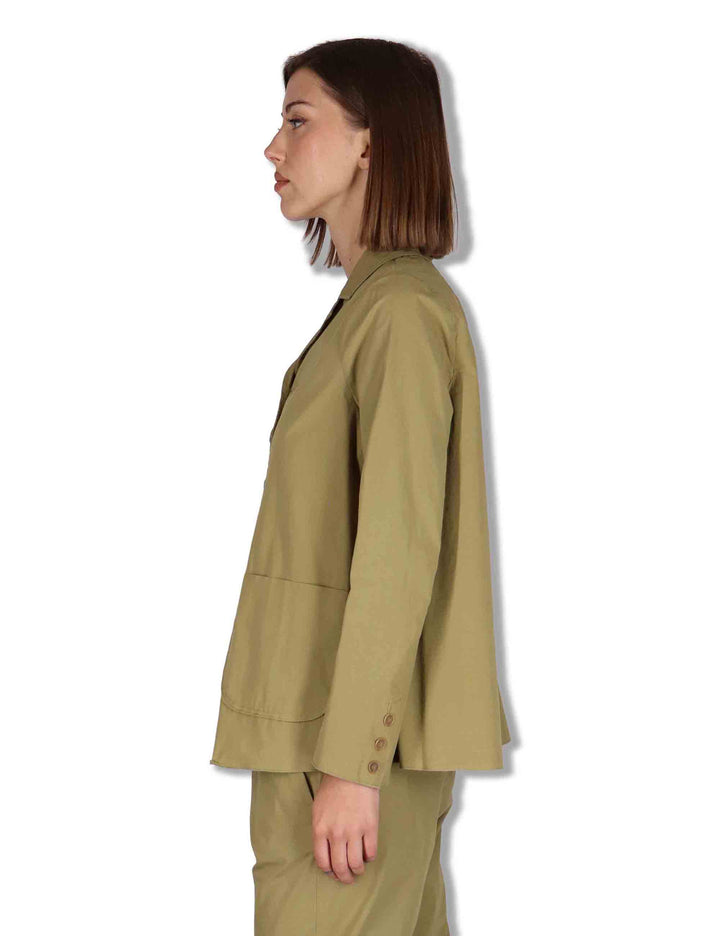 Giacche donna monopetto in cotone verde con tasconi frontali BEL OVO_KAKI TreBarraBi 