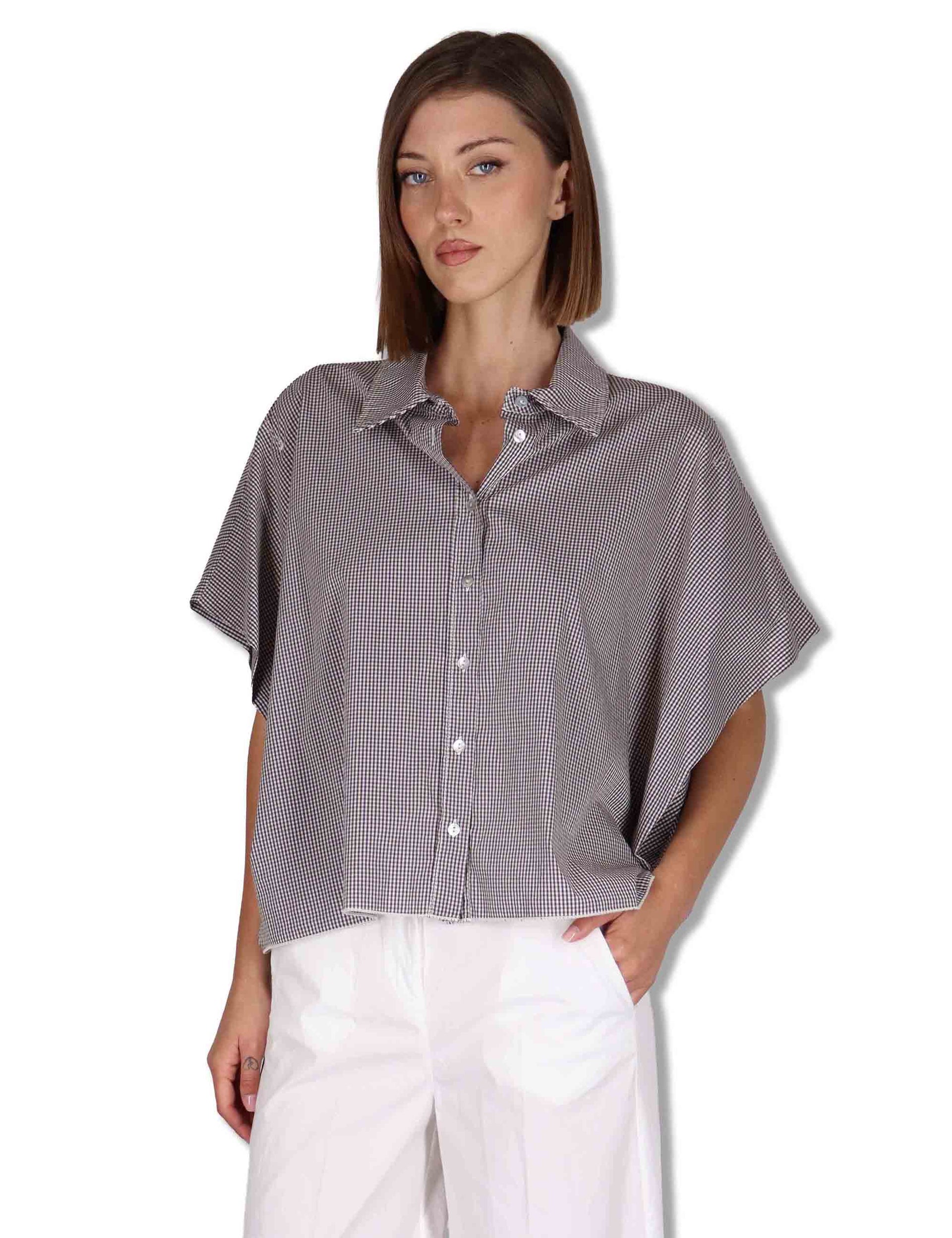 Camicie donna in cotone bianco quadretti con mezze maniche CUMINO ETTO_BUTTER TreBarraBi 