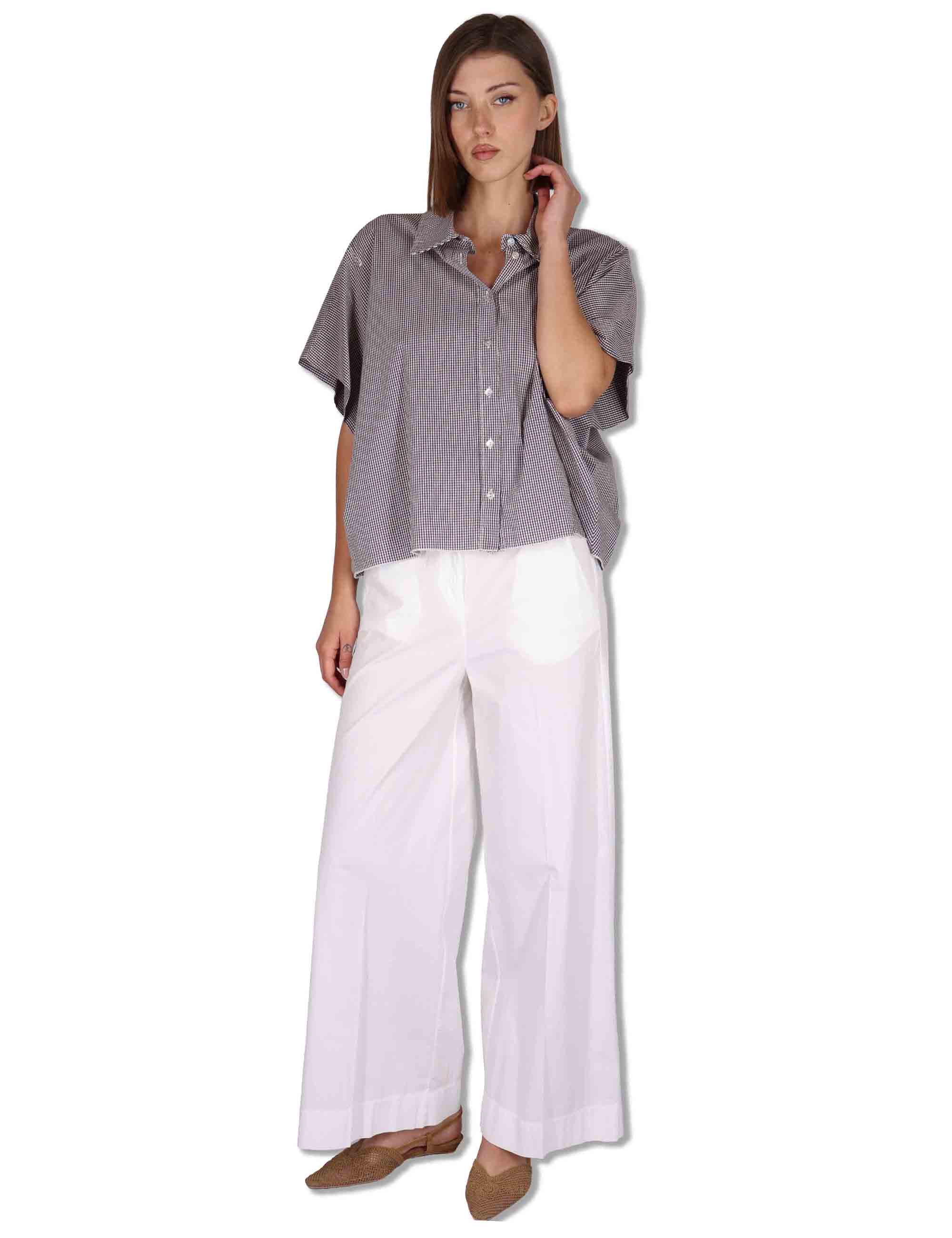 Camicie donna in cotone bianco quadretti con mezze maniche CUMINO ETTO_BUTTER TreBarraBi 