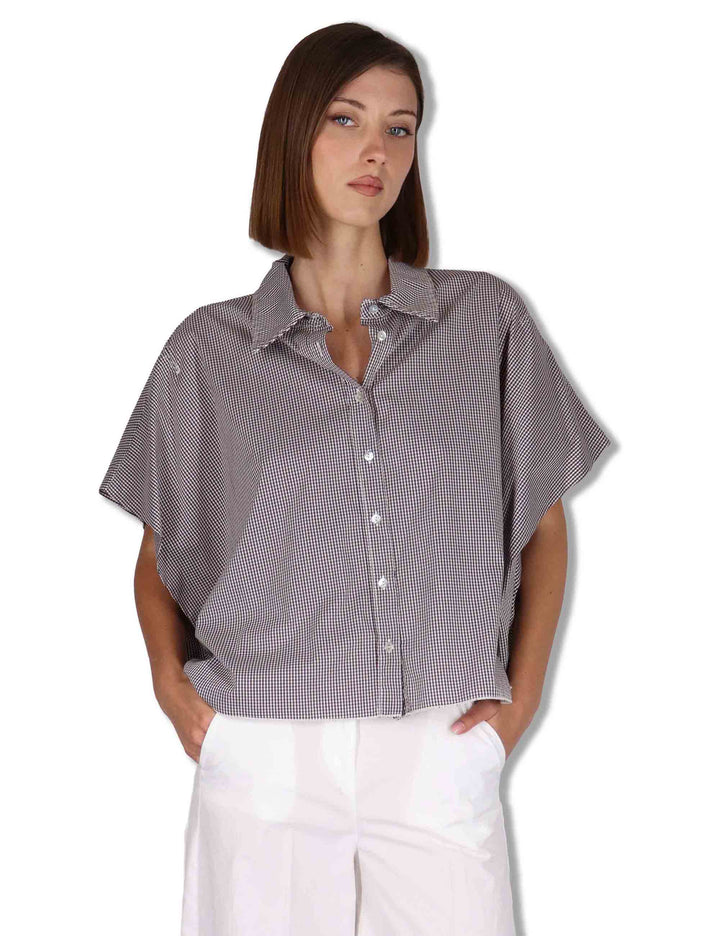Camicie donna in cotone bianco quadretti con mezze maniche CUMINO ETTO_BUTTER TreBarraBi 