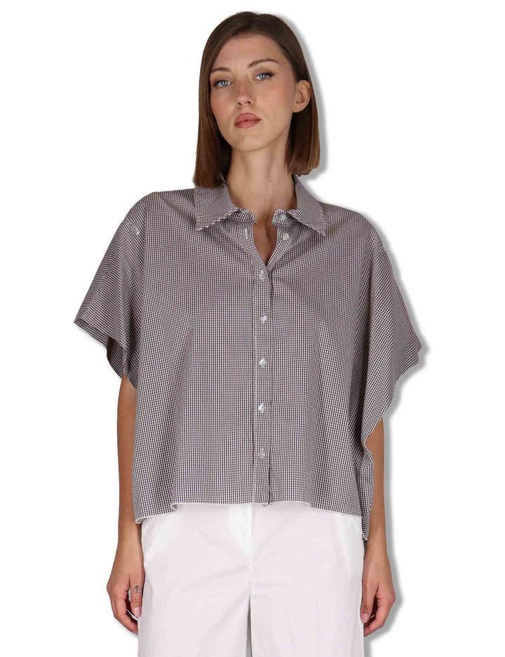 Camicie donna in cotone bianco quadretti con mezze maniche CUMINO ETTO_BUTTER TreBarraBi 