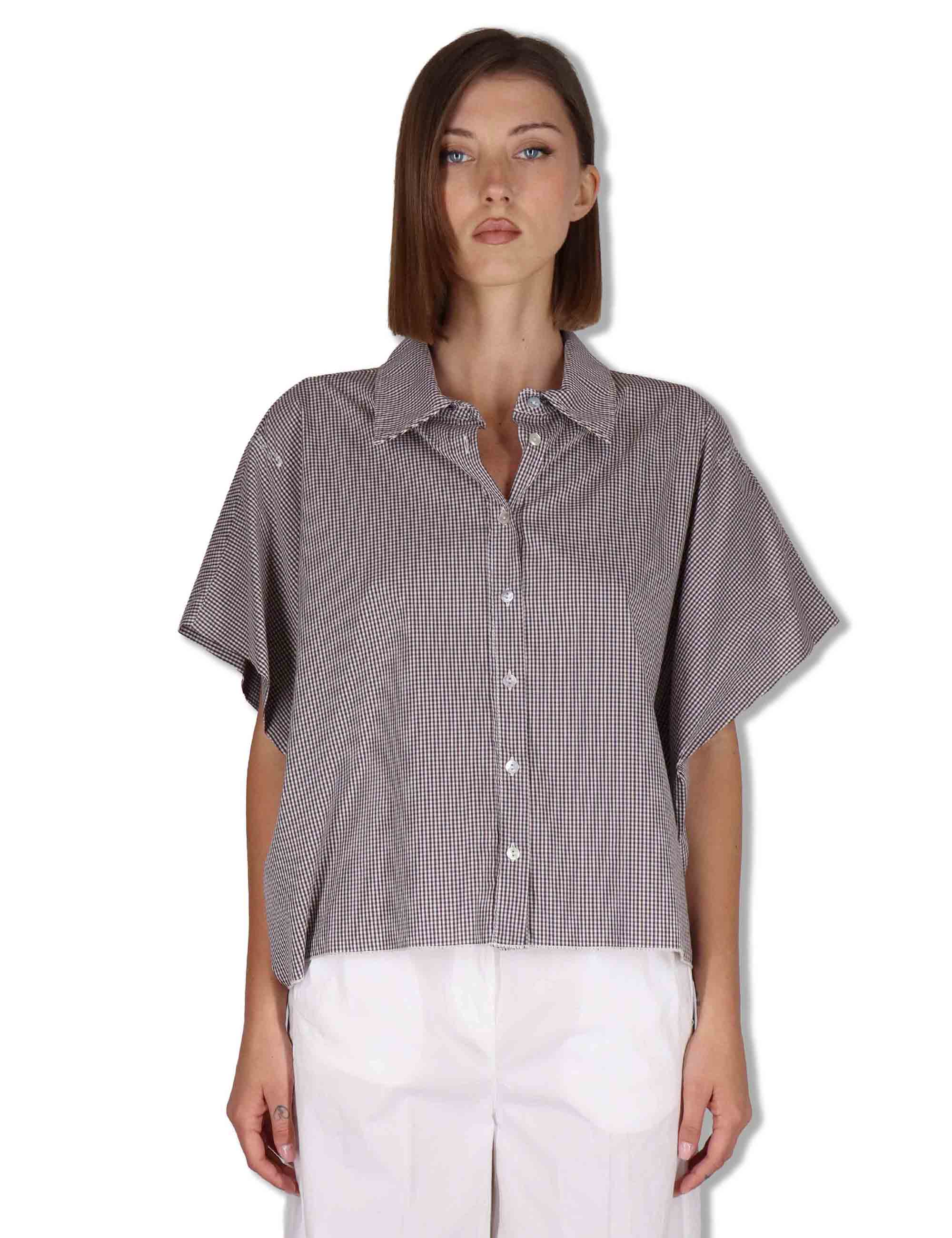 Camicie donna in cotone bianco quadretti con mezze maniche CUMINO ETTO_BUTTER TreBarraBi 