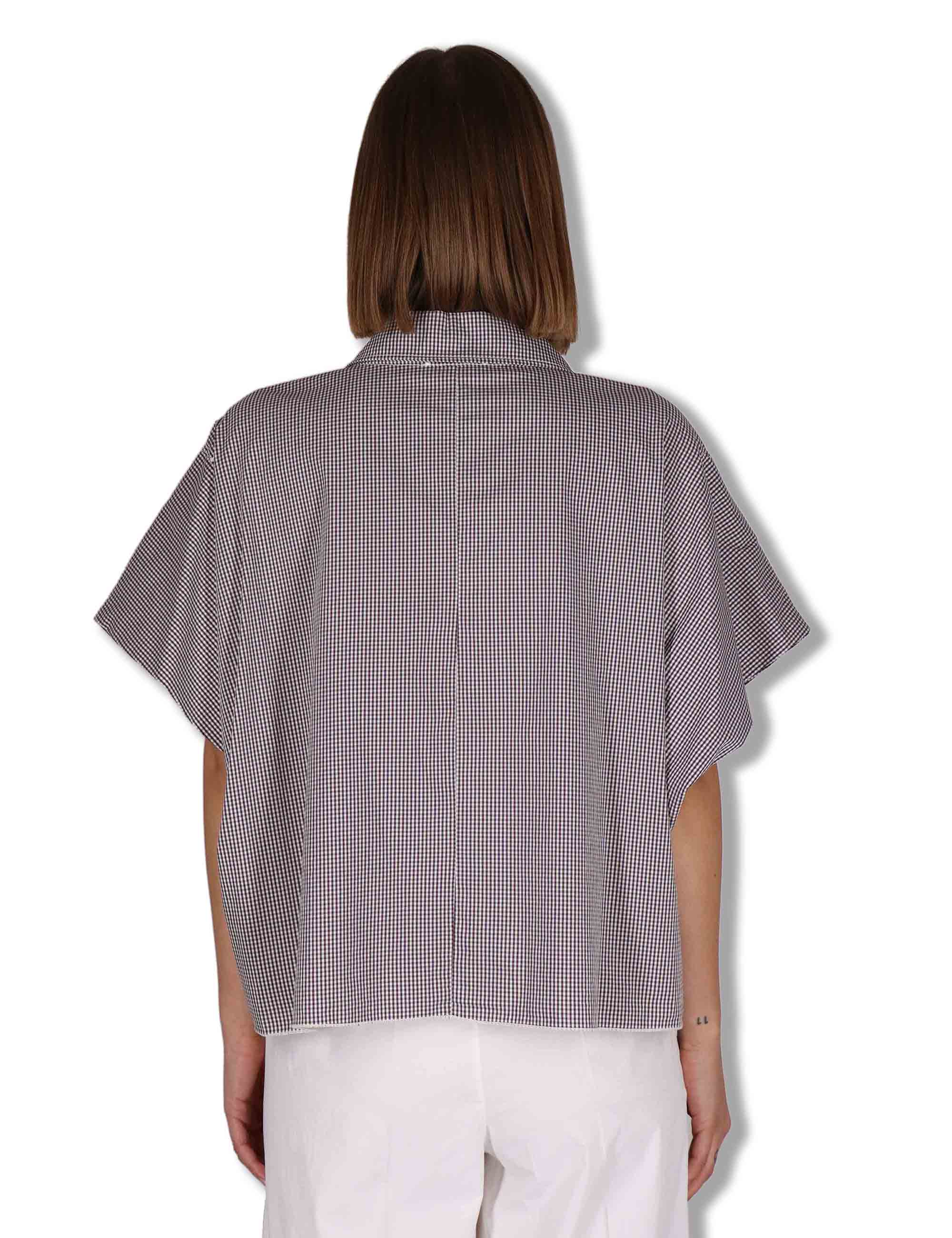 Camicie donna in cotone bianco quadretti con mezze maniche CUMINO ETTO_BUTTER TreBarraBi 