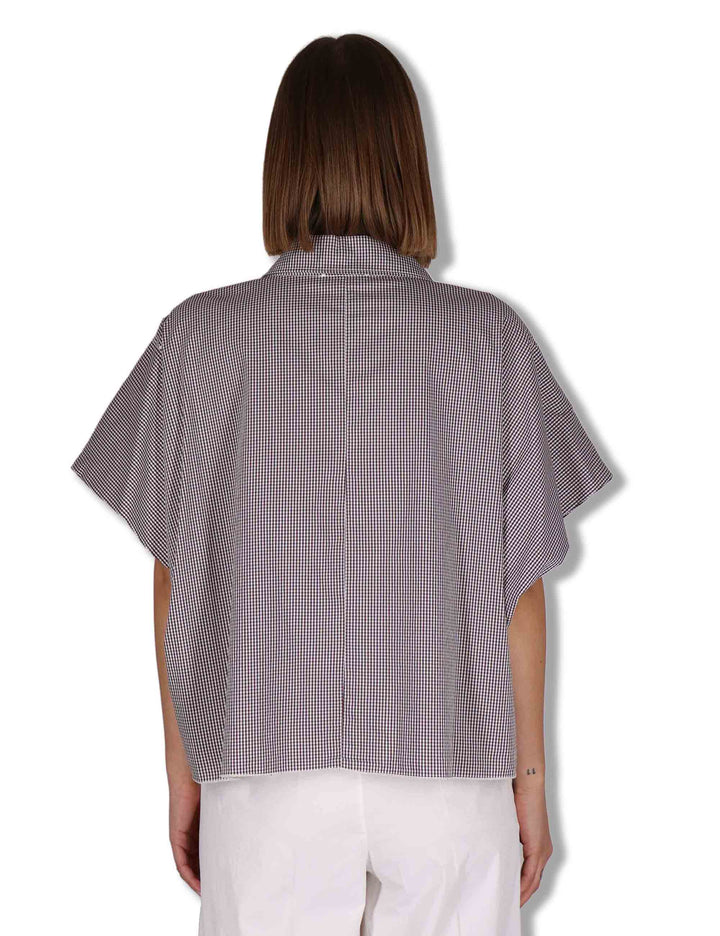 Camicie donna in cotone bianco quadretti con mezze maniche CUMINO ETTO_BUTTER TreBarraBi 