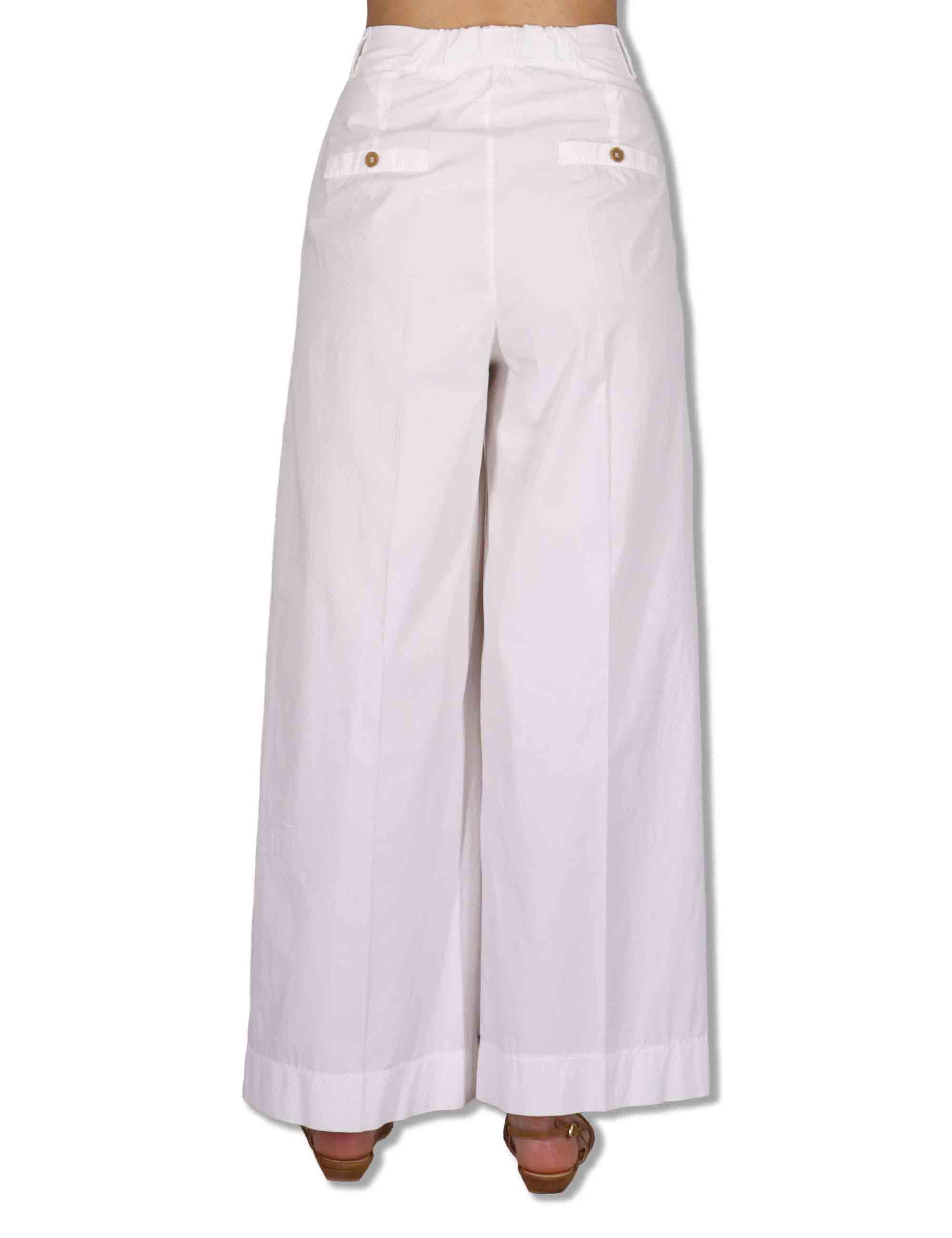Pantaloni donna in cotone stretch off white a gamba larga PILEA OVO_WHITE TreBarraBi 