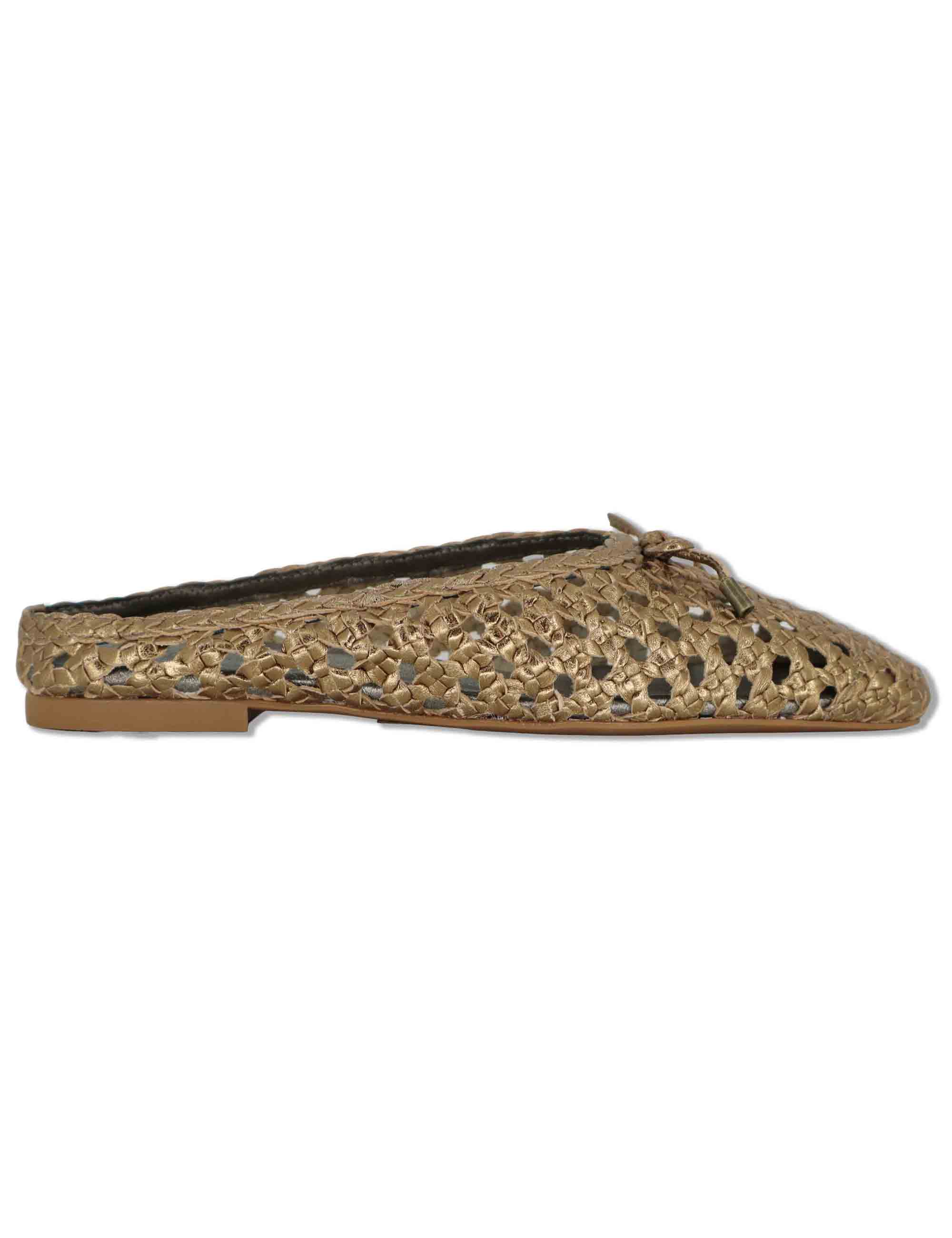 Sabot donna in pelle intrecciata taupe con tacco basso e punta tonda BAELO SHF MUMM Unisa 