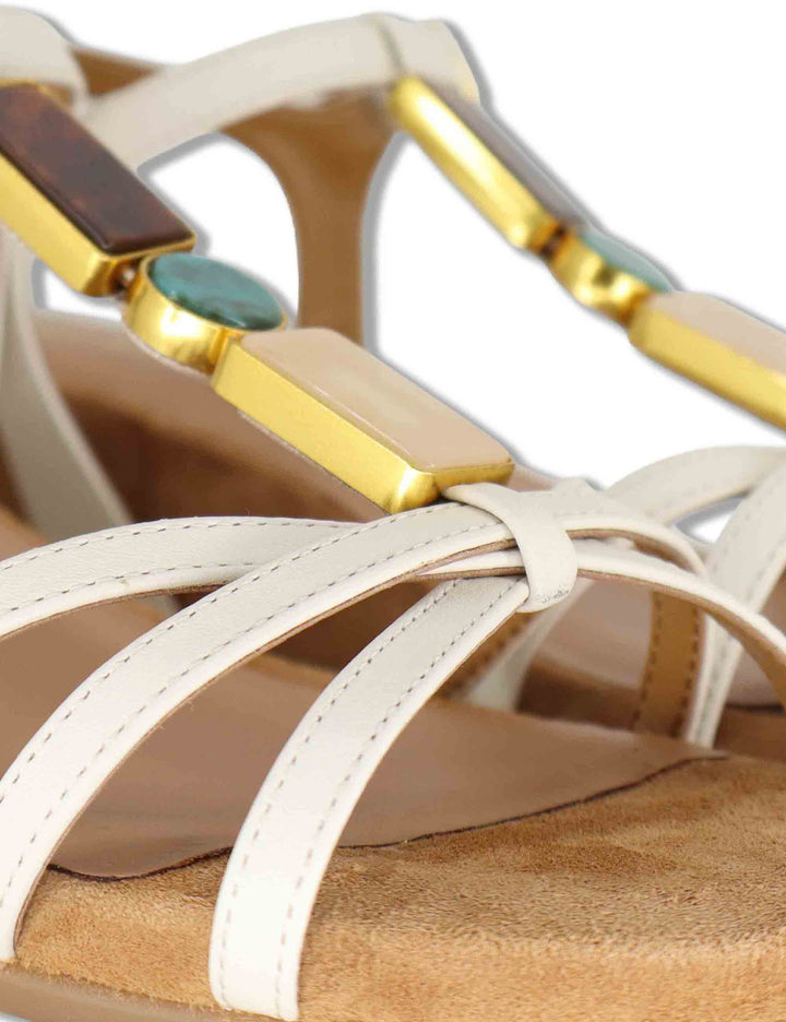 Sandali donna in pelle avorio con pietre e zeppa bassa BEDEL GRA IVORY Unisa 