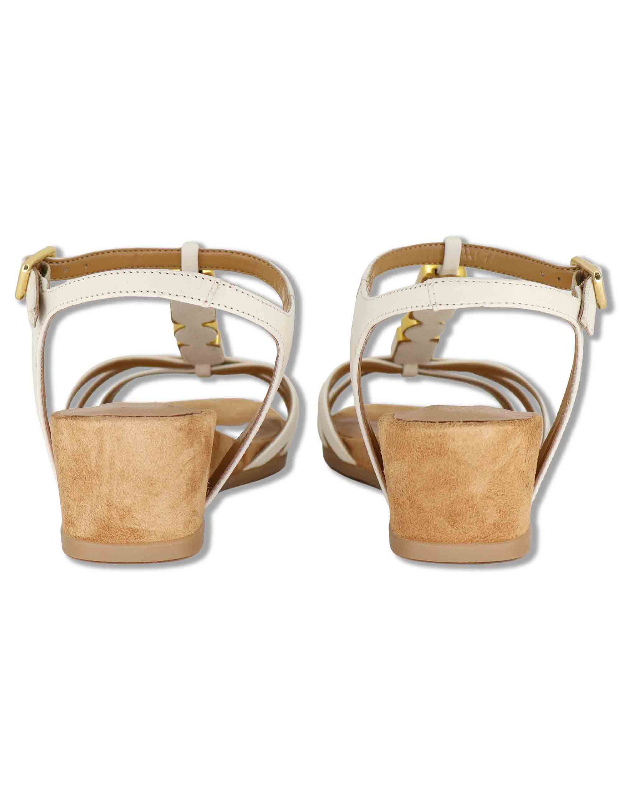 Sandali donna in pelle avorio con pietre e zeppa bassa BEDEL GRA IVORY Unisa 