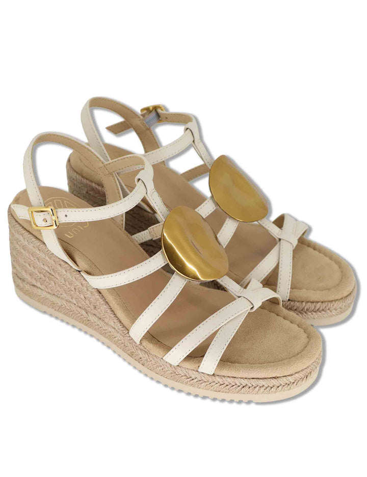 Sandali espadrillas donna in pelle off white con zeppa alta e cinturini regolabili CALDER GRA IVORY Unisa 