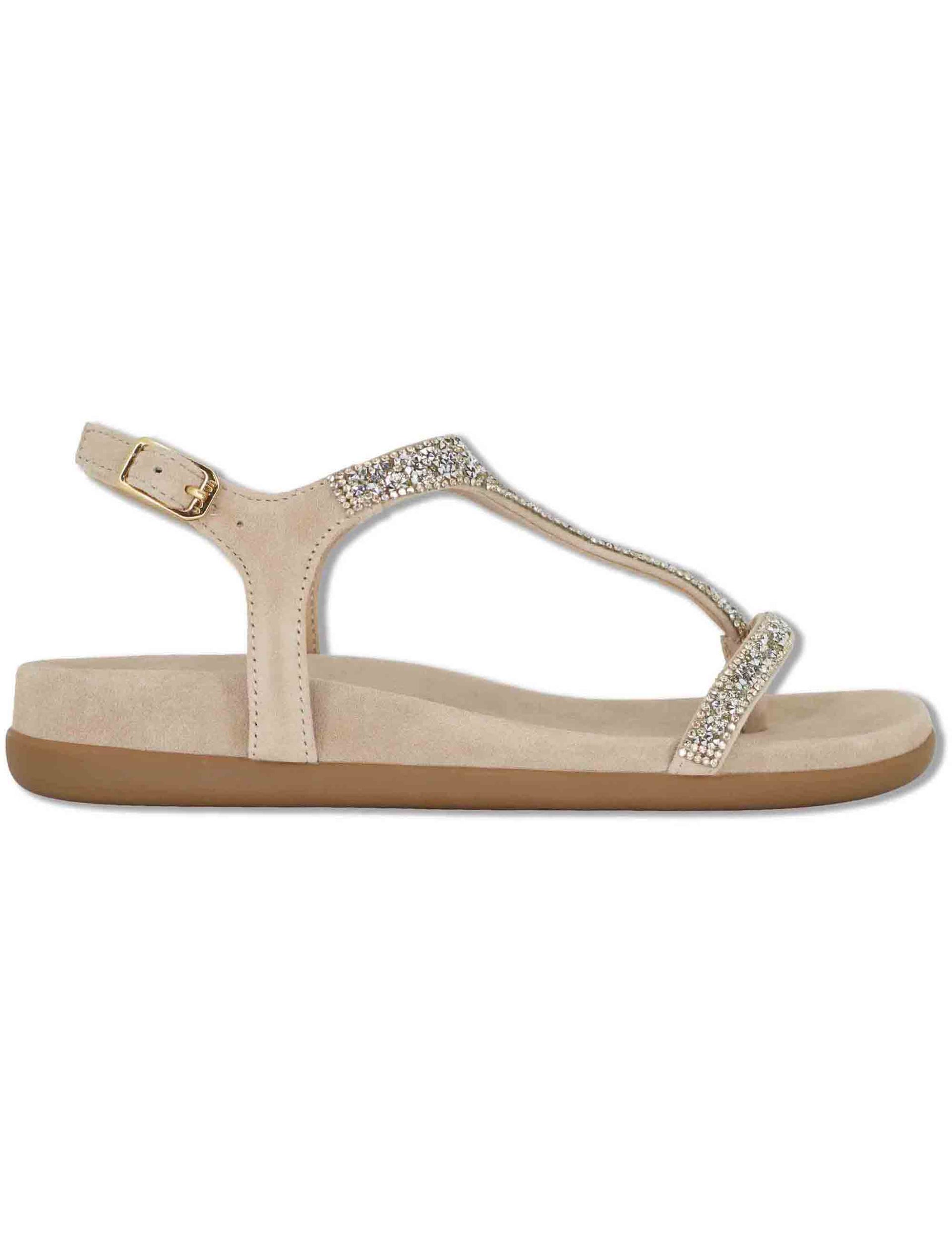Sandali donna infradito in glitter nude con zeppa bassa in gomma CANADA KS SKIN Unisa 