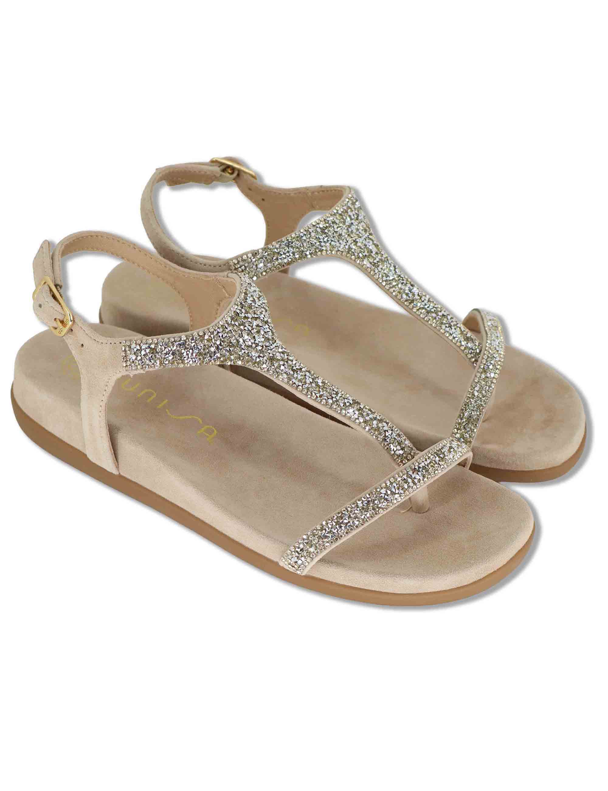 Sandali donna infradito in glitter nude con zeppa bassa in gomma CANADA KS SKIN Unisa 