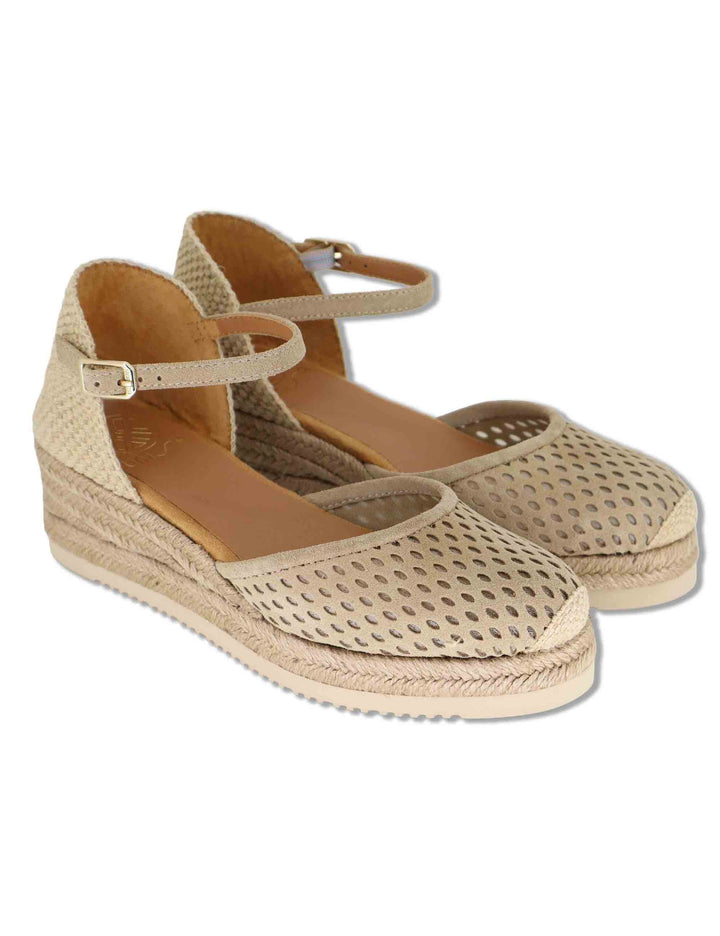 Sandali espadrillas in camoscio beige con cinturino e zeppa bassa in corda CHASKA BS BARLEY Unisa 