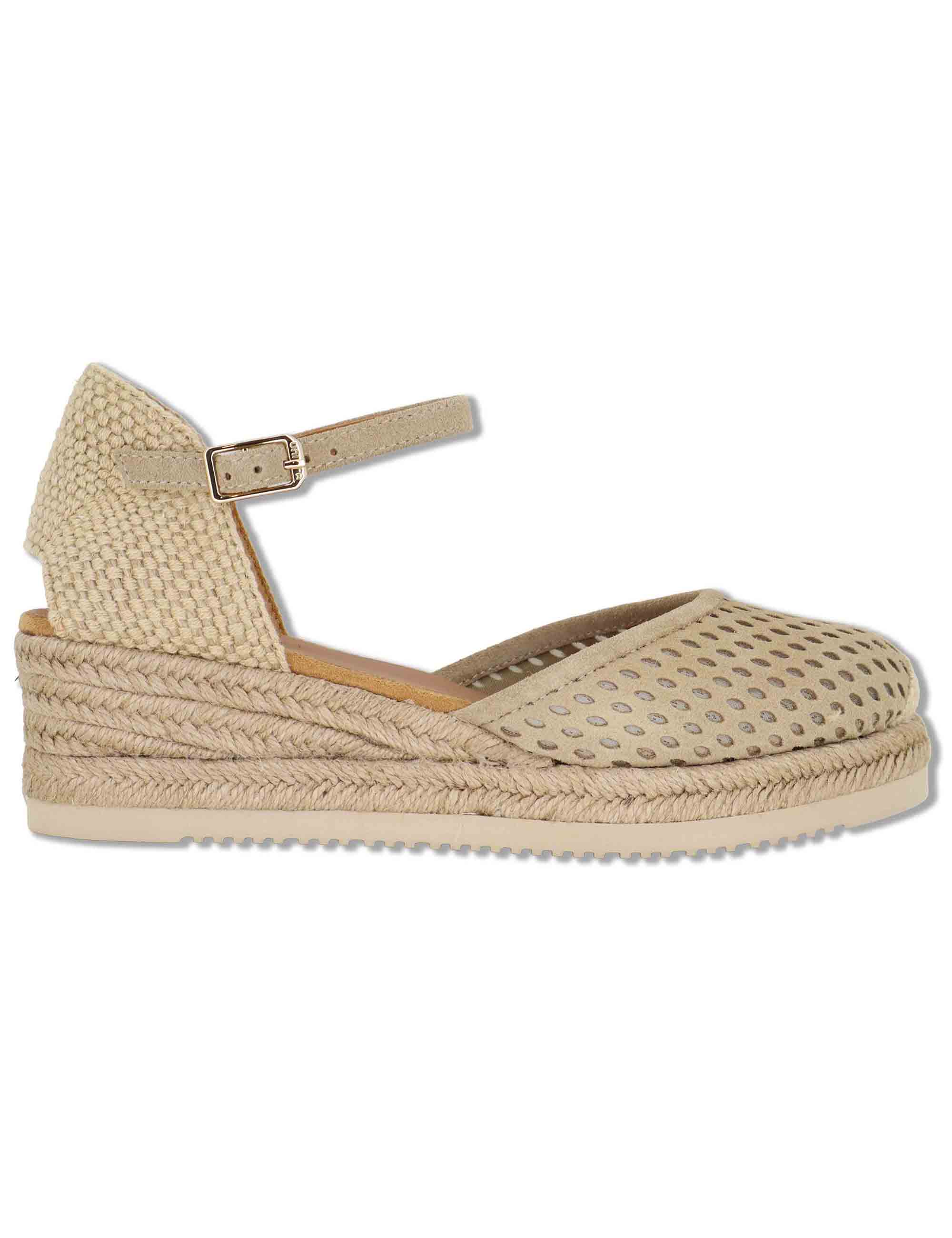 Sandali espadrillas in camoscio beige con cinturino e zeppa bassa in corda CHASKA BS BARLEY Unisa 
