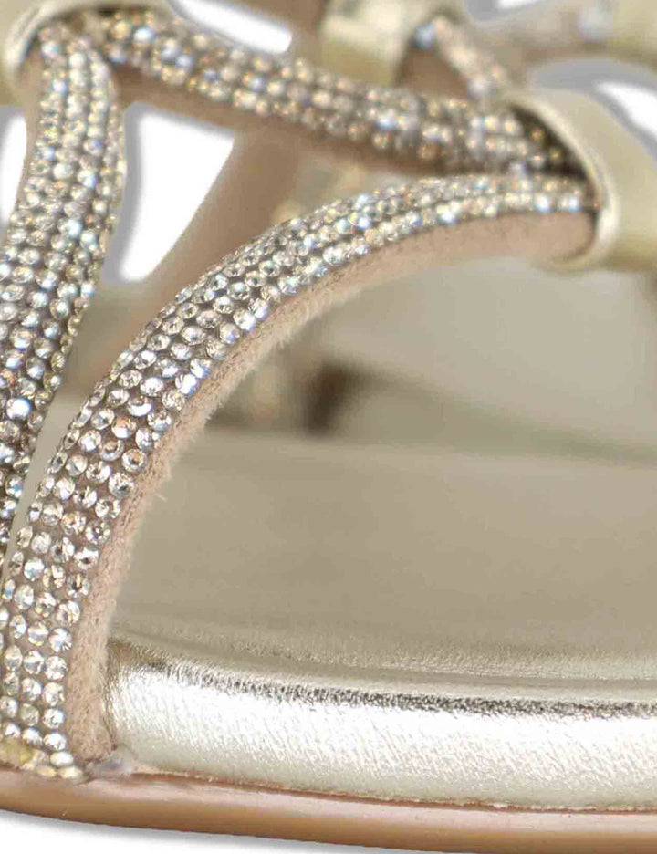 Sandali bassi donna in pelle e strass platino con tacco basso COOPER LMT PLATINO Unisa 
