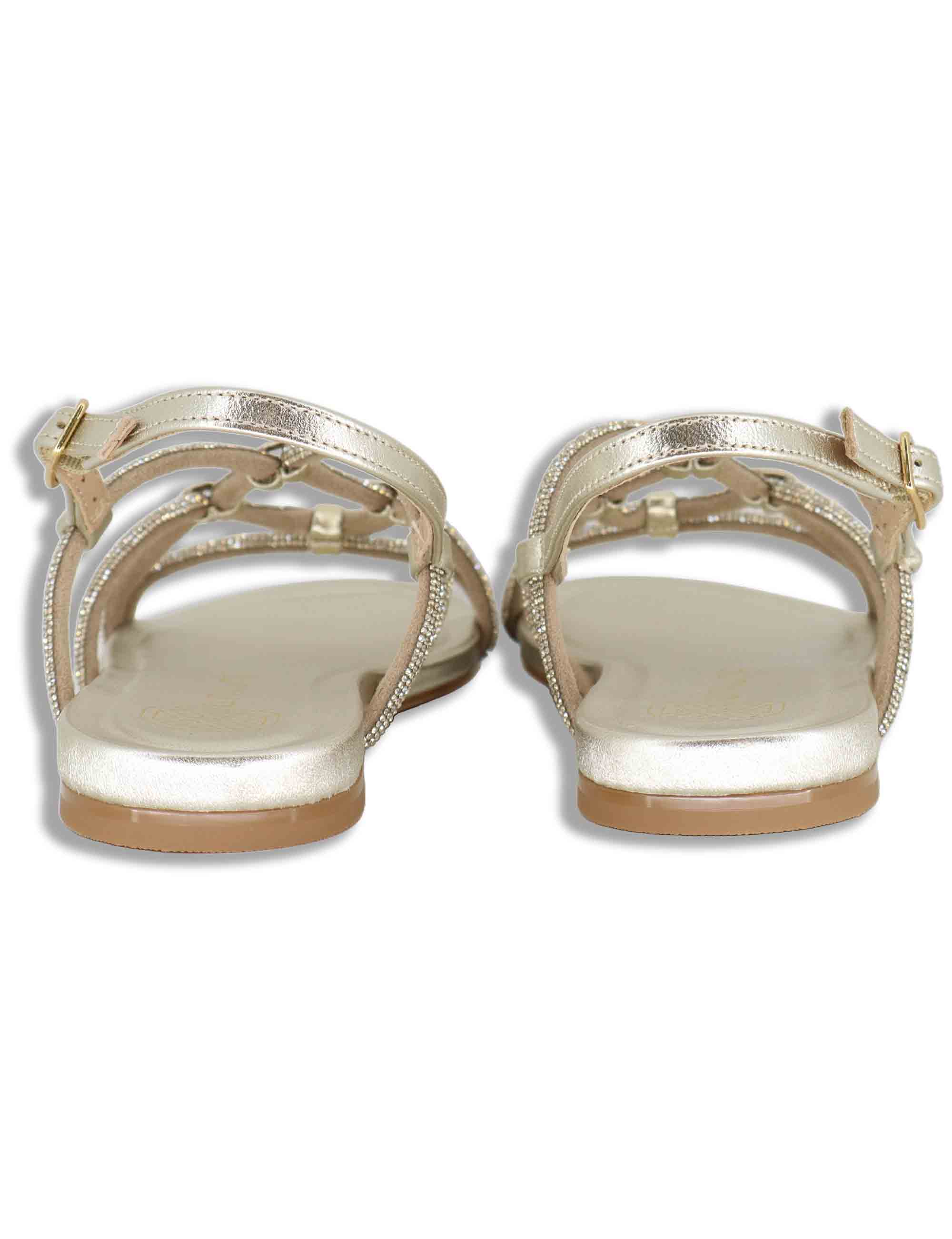 Sandali bassi donna in pelle e strass platino con tacco basso COOPER LMT PLATINO Unisa 
