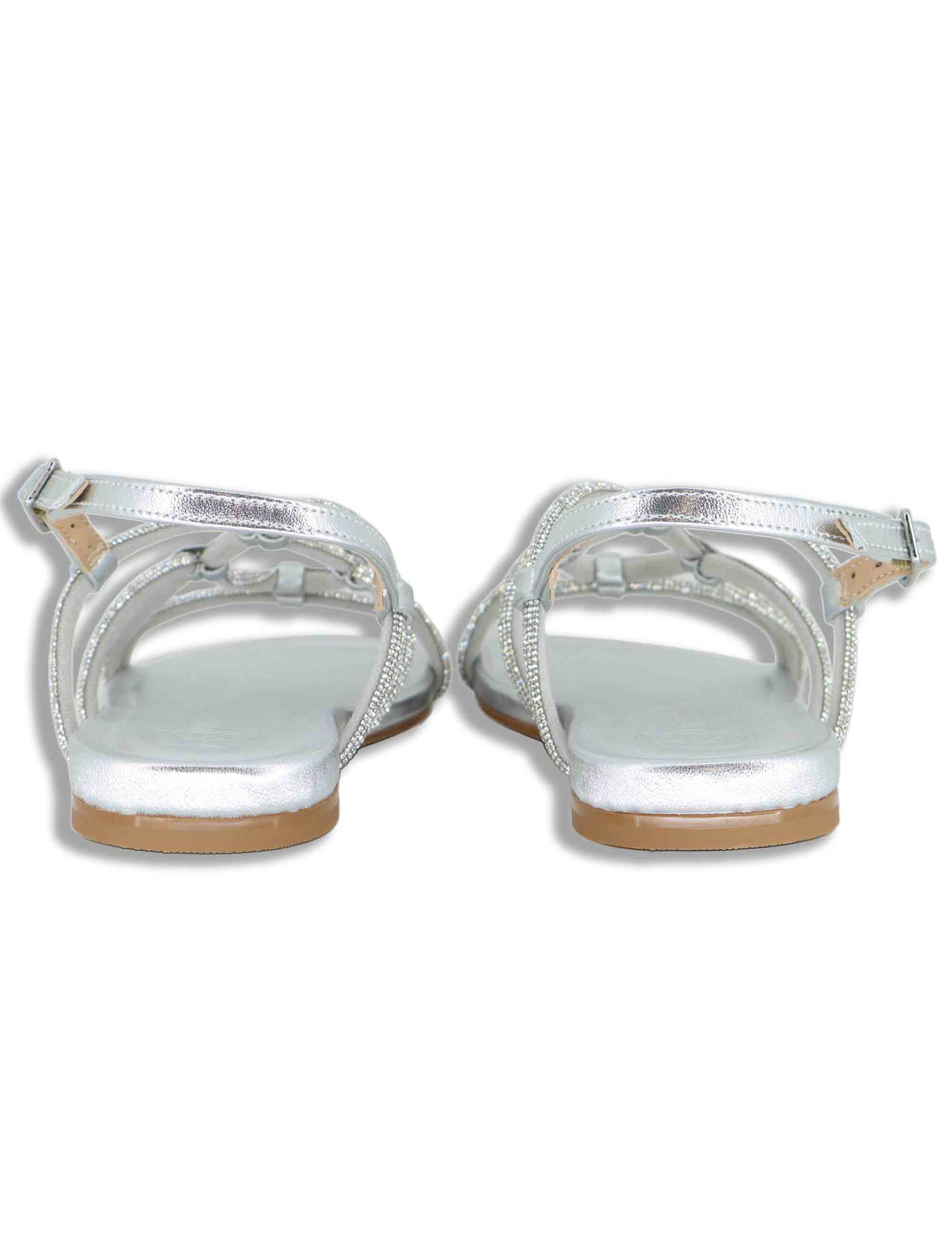 Sandali bassi donna in pelle e strass argento con tacco basso COOPER LMT SILVER Unisa 