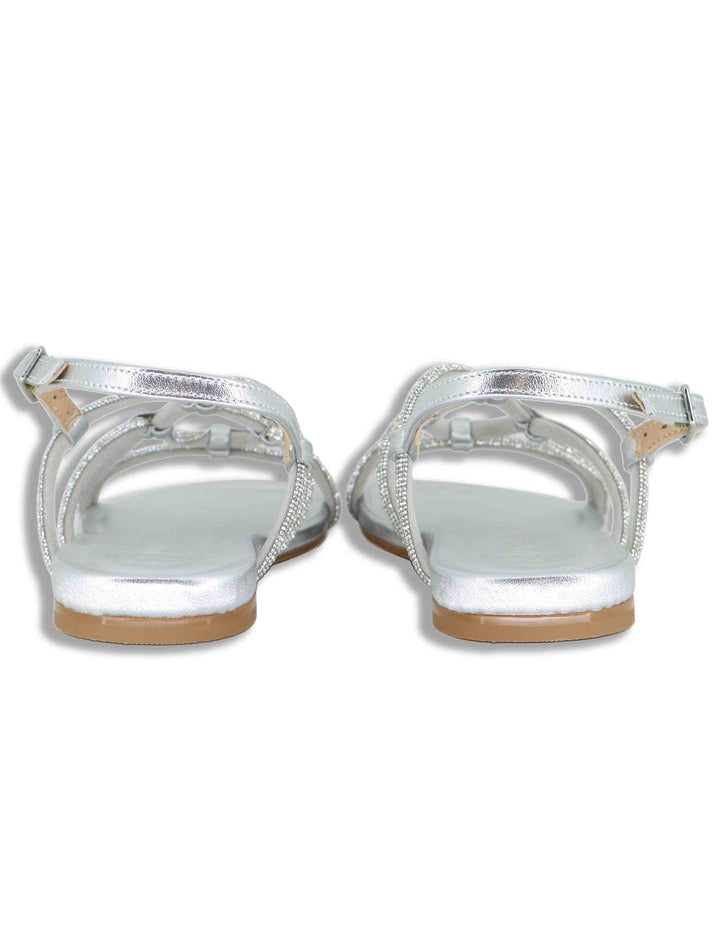 Sandali bassi donna in pelle e strass argento con tacco basso COOPER LMT SILVER Unisa 