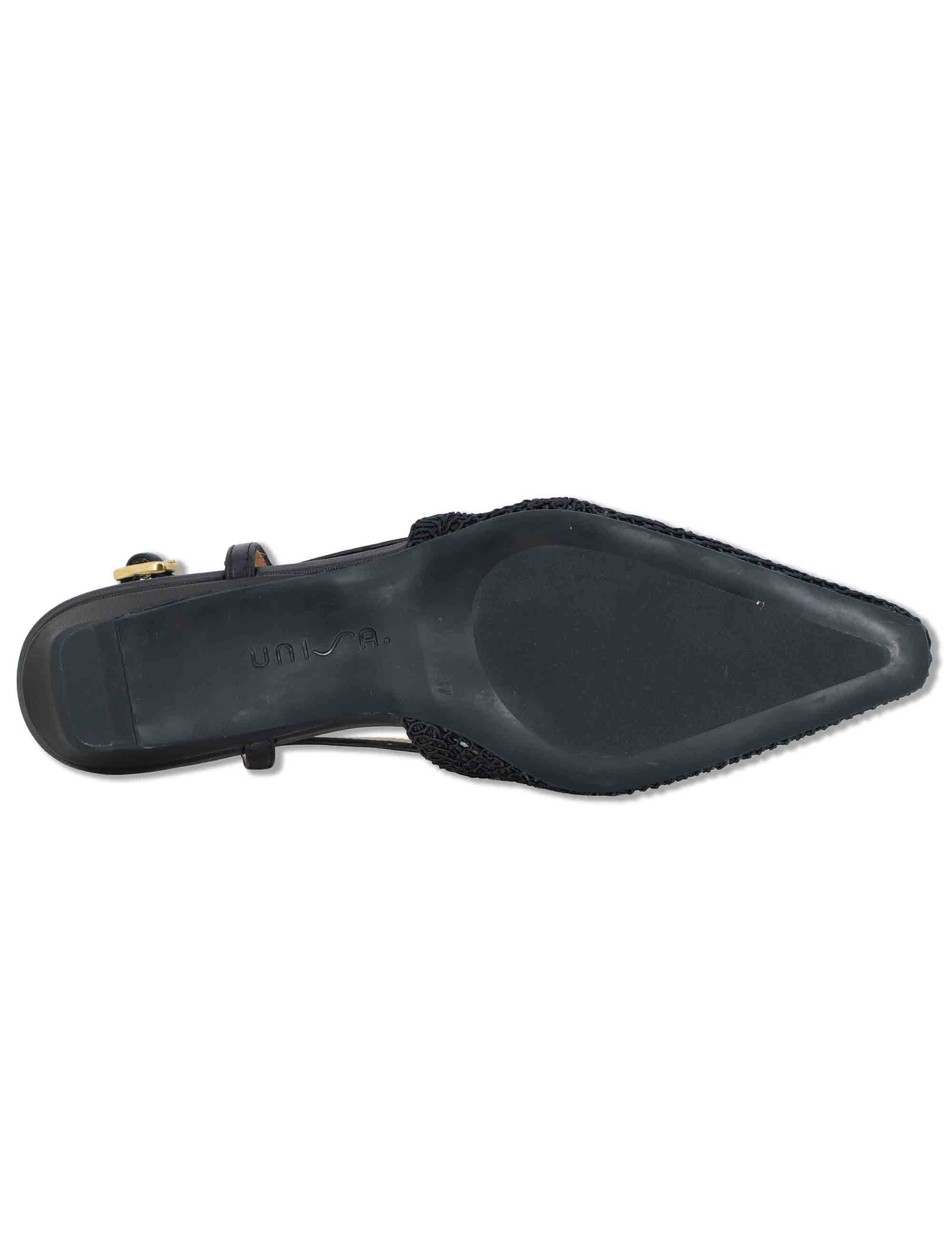 Decollete slingback donna in tessuto nero ricamato con tacco basso COTIS NTO BLACK Unisa 