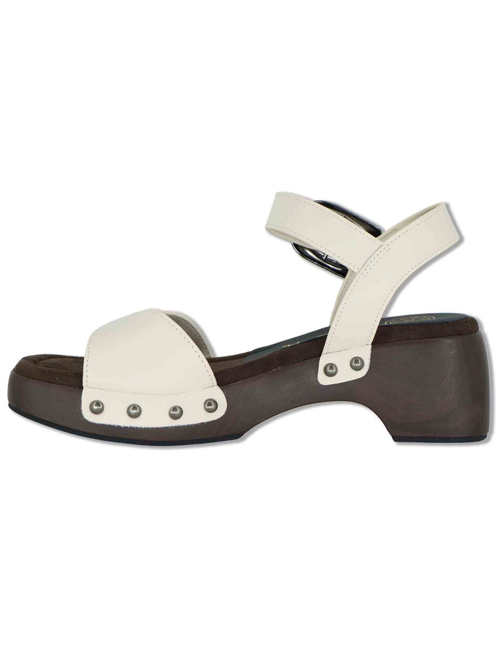 Sandali donna in pelle off white con zeppa bassa in legno INCA GRA IVORY Unisa 