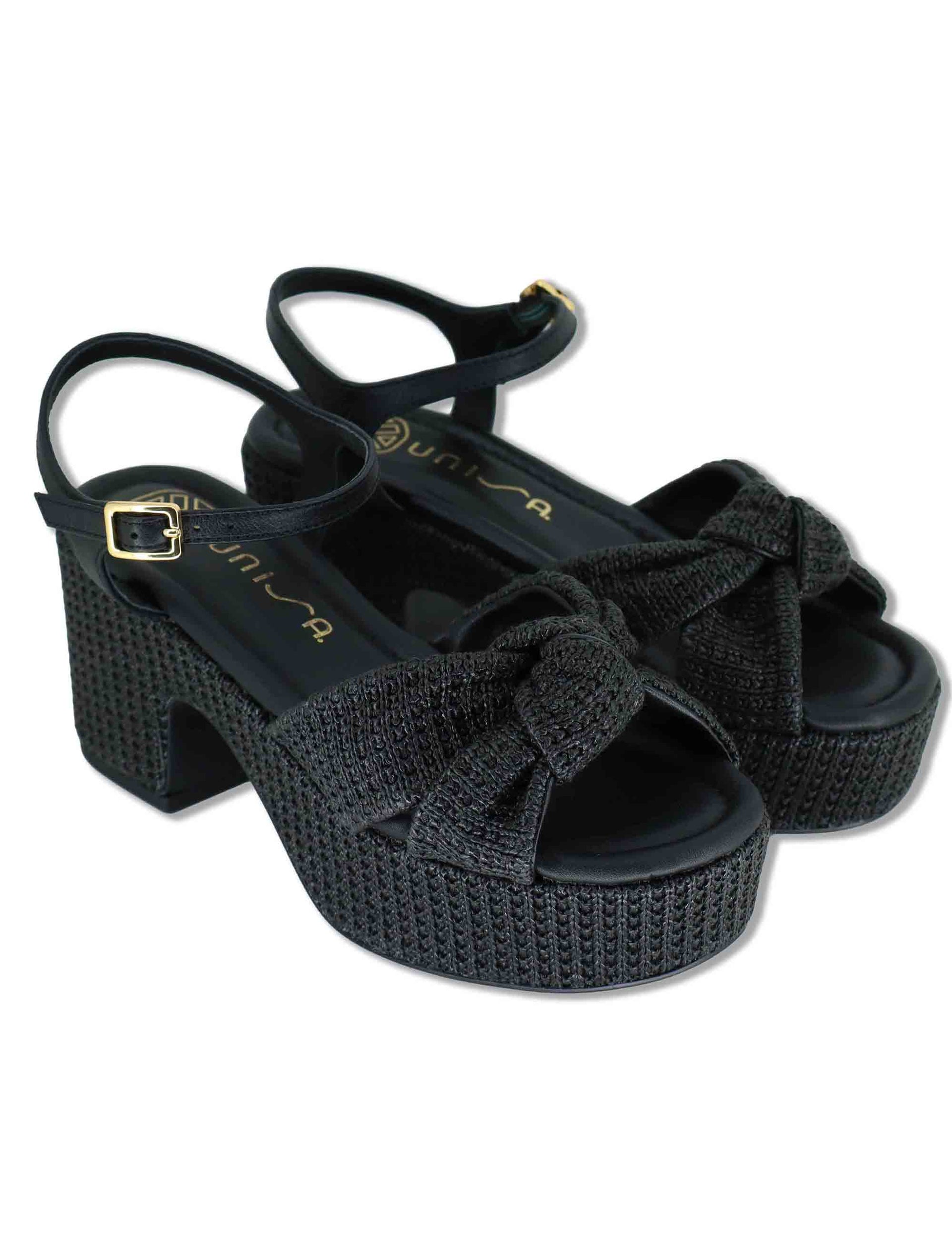Sandali donna in pelle intrecciata nera con cinturino e zeppa alta KASIDI RH GRA BLACK Unisa 
