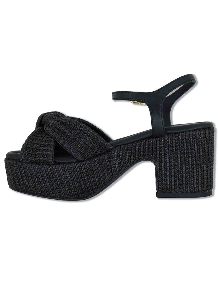 Sandali donna in pelle intrecciata nera con cinturino e zeppa alta KASIDI RH GRA BLACK Unisa 