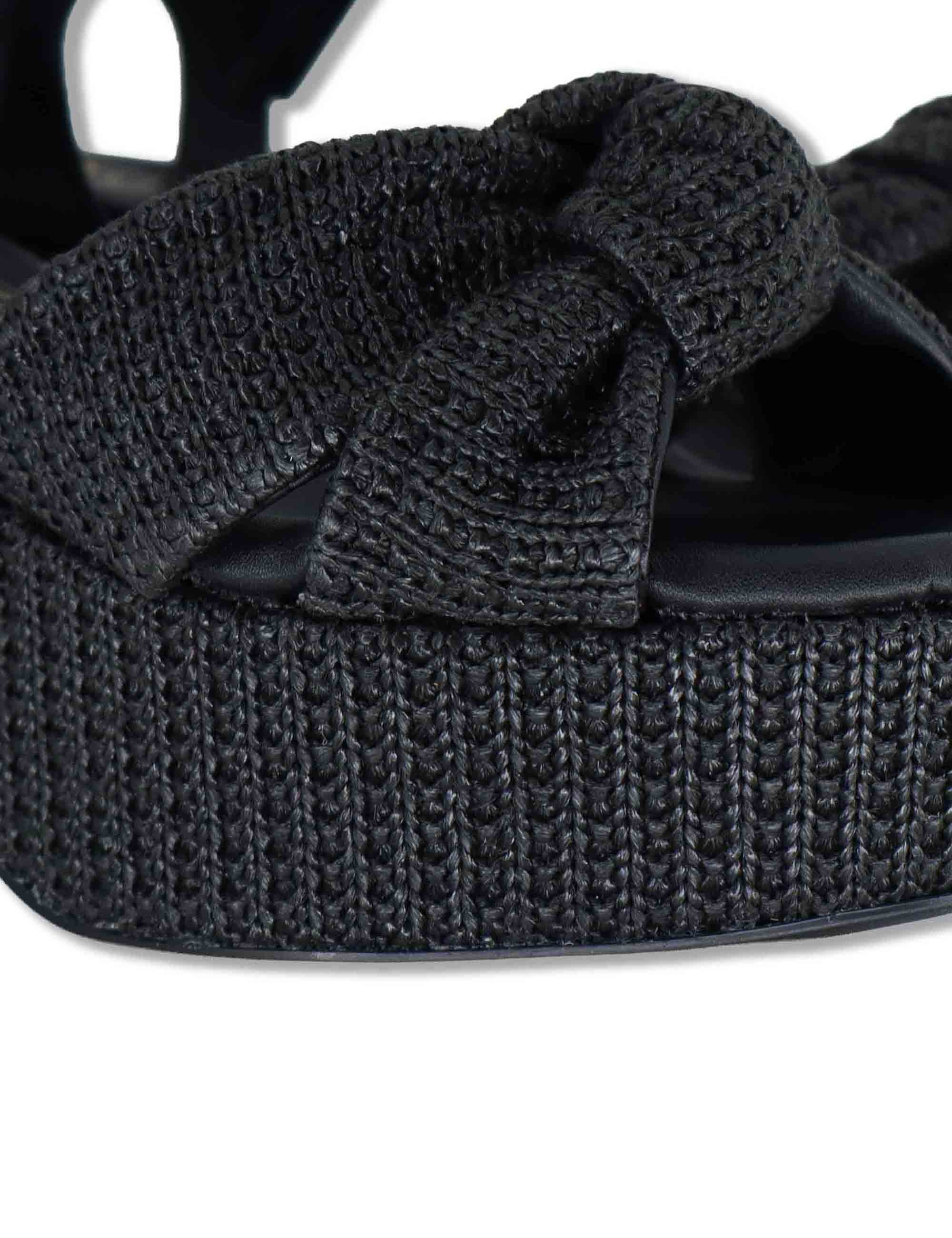 Sandali donna in pelle intrecciata nera con cinturino e zeppa alta KASIDI RH GRA BLACK Unisa 