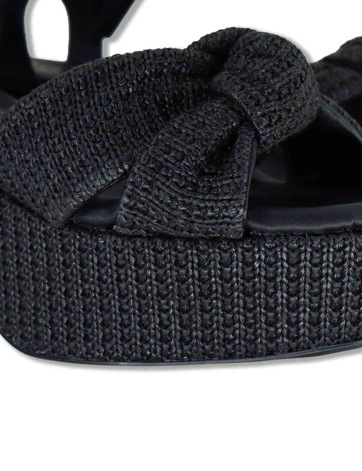 Sandali donna in pelle intrecciata nera con cinturino e zeppa alta KASIDI RH GRA BLACK Unisa 