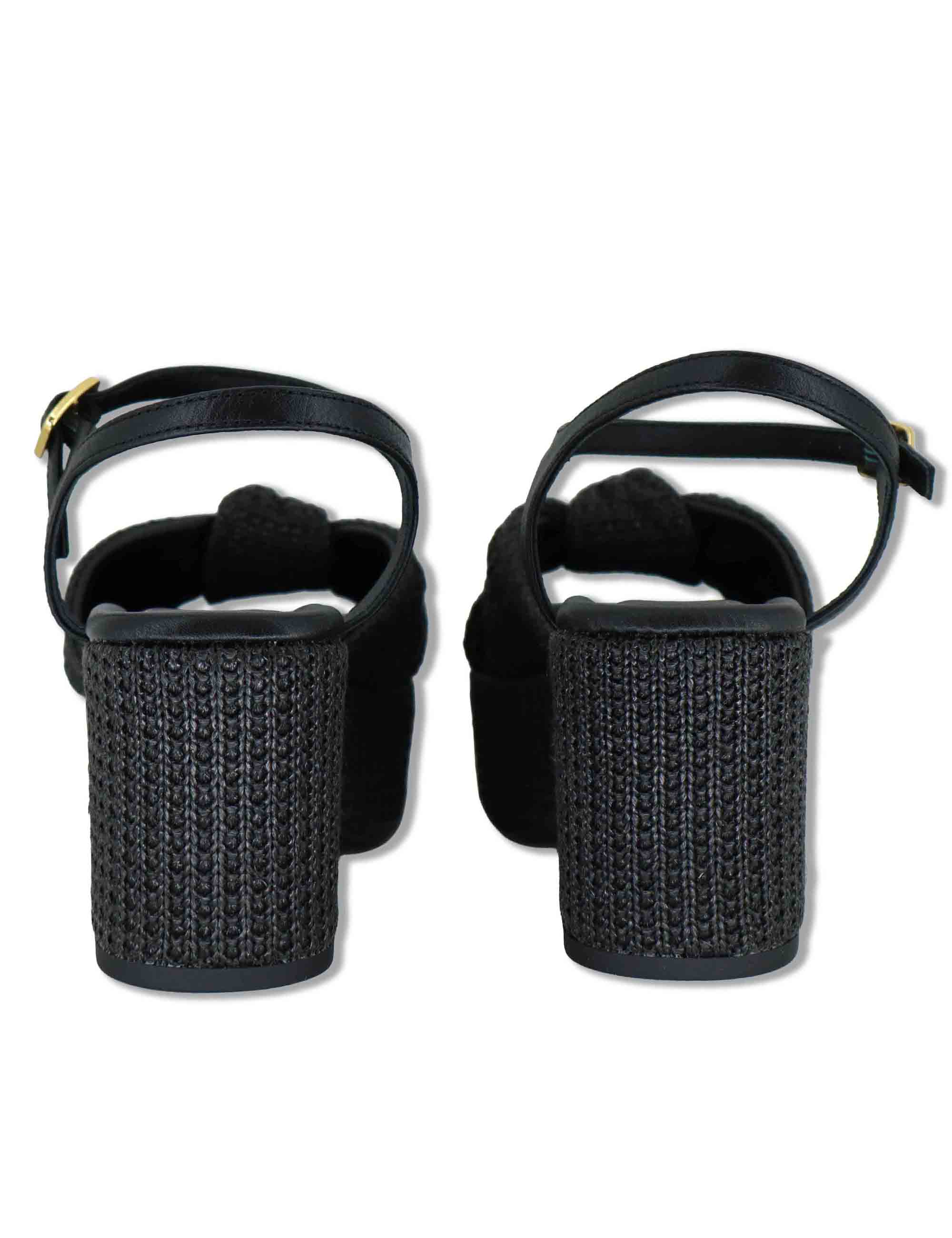 Sandali donna in pelle intrecciata nera con cinturino e zeppa alta KASIDI RH GRA BLACK Unisa 