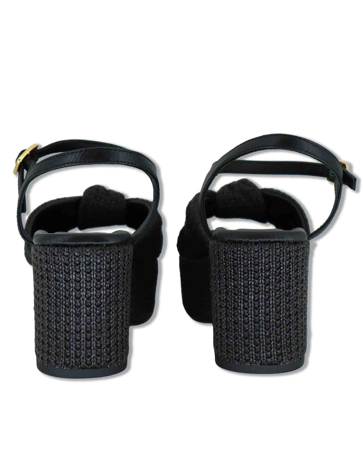 Sandali donna in pelle intrecciata nera con cinturino e zeppa alta KASIDI RH GRA BLACK Unisa 