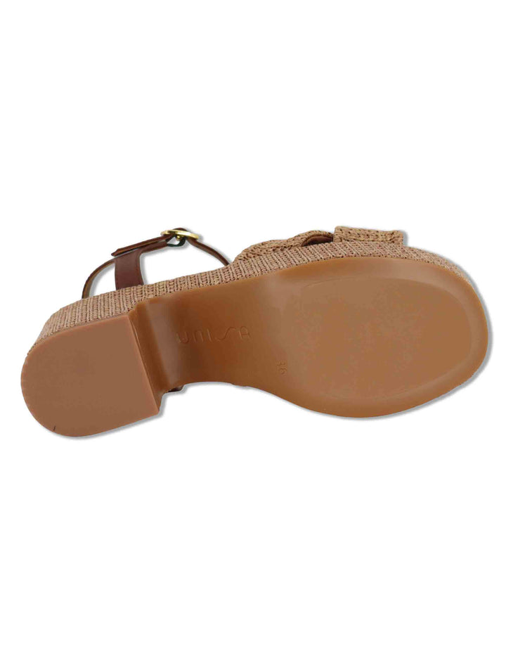 Sandali donna in pelle intrecciata marrone con cinturino e zeppa alta KASIDI RH GRA BOMBON Unisa 