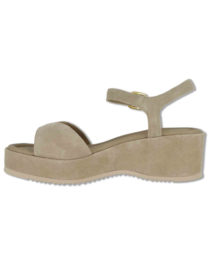 Sandali donna in camoscio beige con cinturino alla caviglia e zeppa media KEDAR BS BARLEY Unisa 