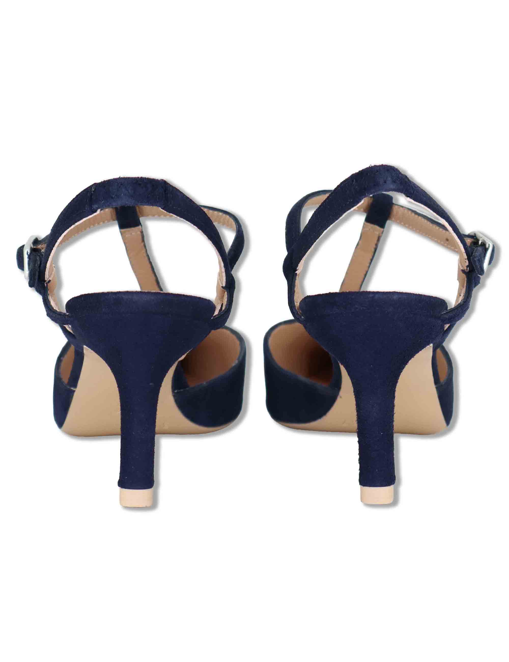 Decollete slingback donna in camoscio blu con tacco alto e cinturini regolabili LETON KS OCEAN Unisa 