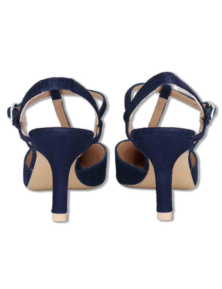 Decollete slingback donna in camoscio blu con tacco alto e cinturini regolabili LETON KS OCEAN Unisa 