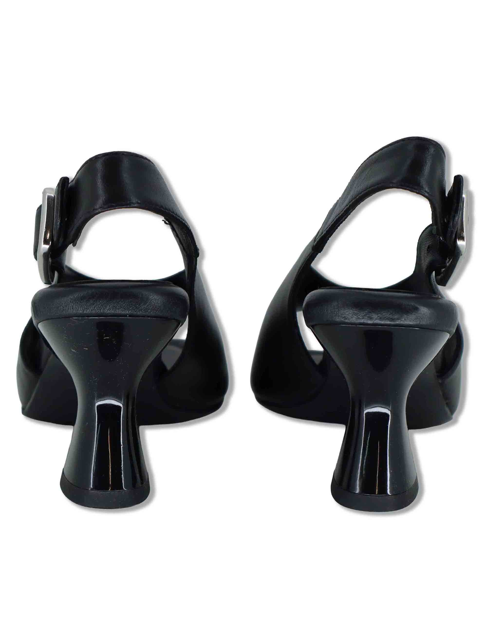 Sandali slingback donna in pelle nera con tacco alto e punta quadra MIJAS NTO BLACK Unisa 